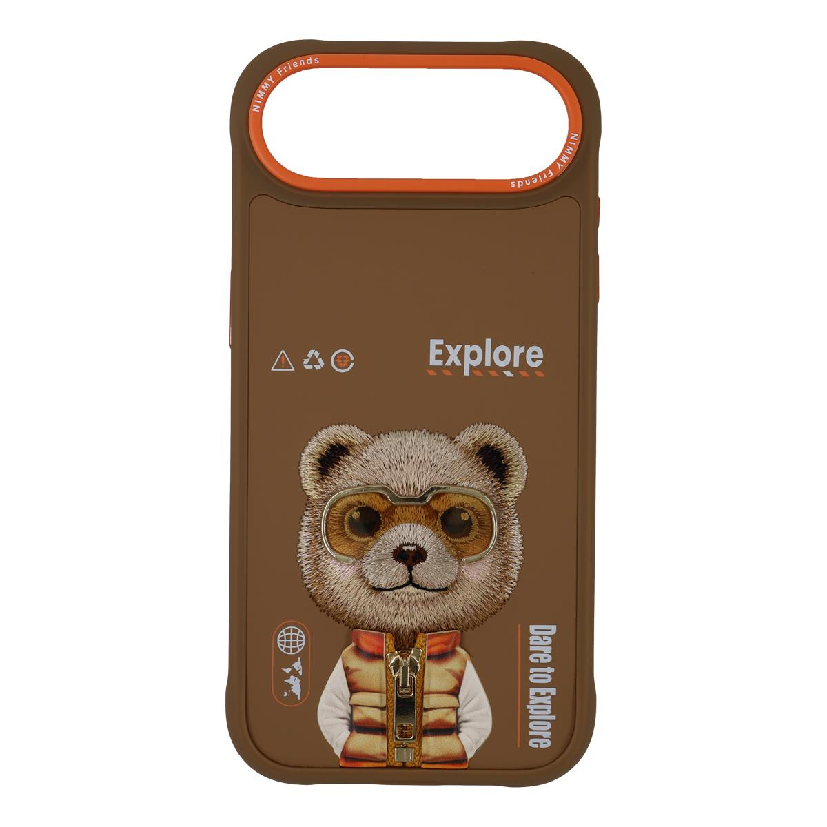 NIMMY iPhone 17 Air Uyumlu Gerçek Nakış Fermuar ve Gözlüklü Bear Cool And Cute 2.0 Telefon Kılıfı