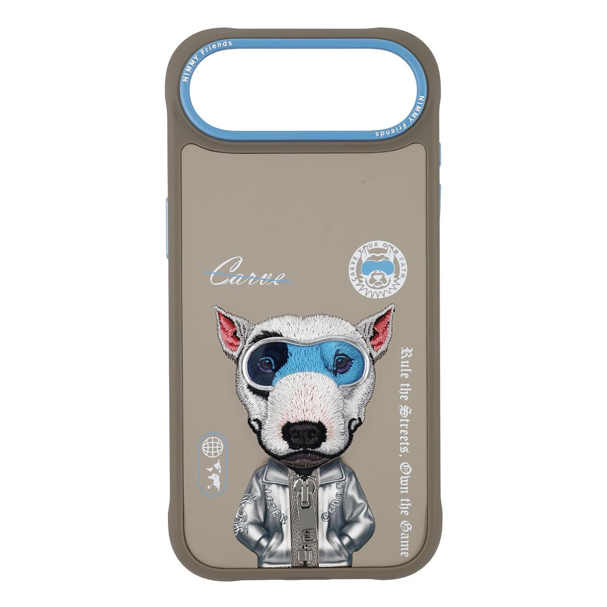 NIMMY iPhone 17 Air Uyumlu Gerçek Nakış Fermuar ve Gözlüklü Bull Terrier Cool And Cute 2.0 Telefon Kılıfı
