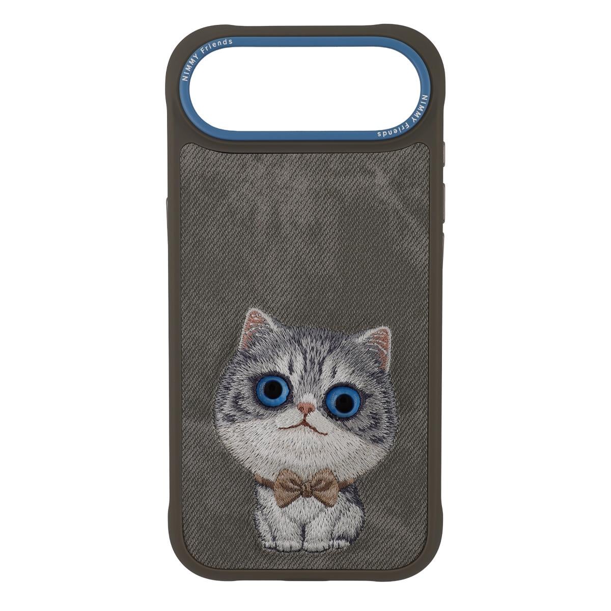 NIMMY iPhone 17 Air Uyumlu Gerçek Nakış Fermuar ve Gözlüklü Kedi Nev Big Eye Cute Pets 2.0 Telefon Kılıfı