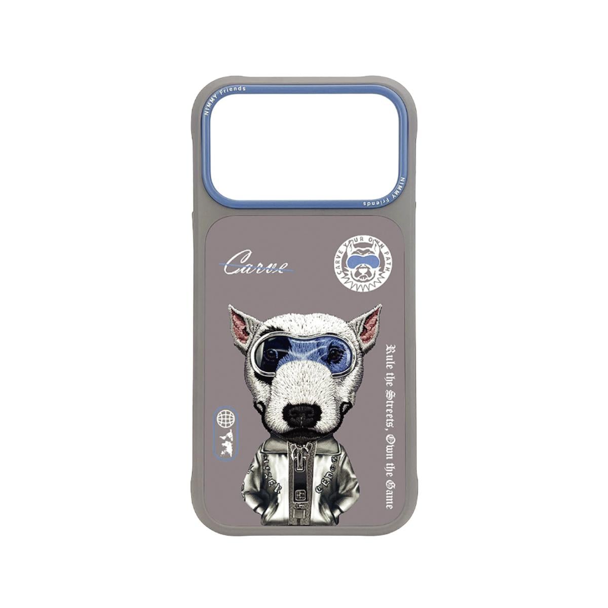 NIMMY iPhone 17 Pro Max Uyumlu Gerçek Nakış Fermuar ve Gözlüklü Bull Terrier Cool And Cute 2.0 Telefon Kılıfı