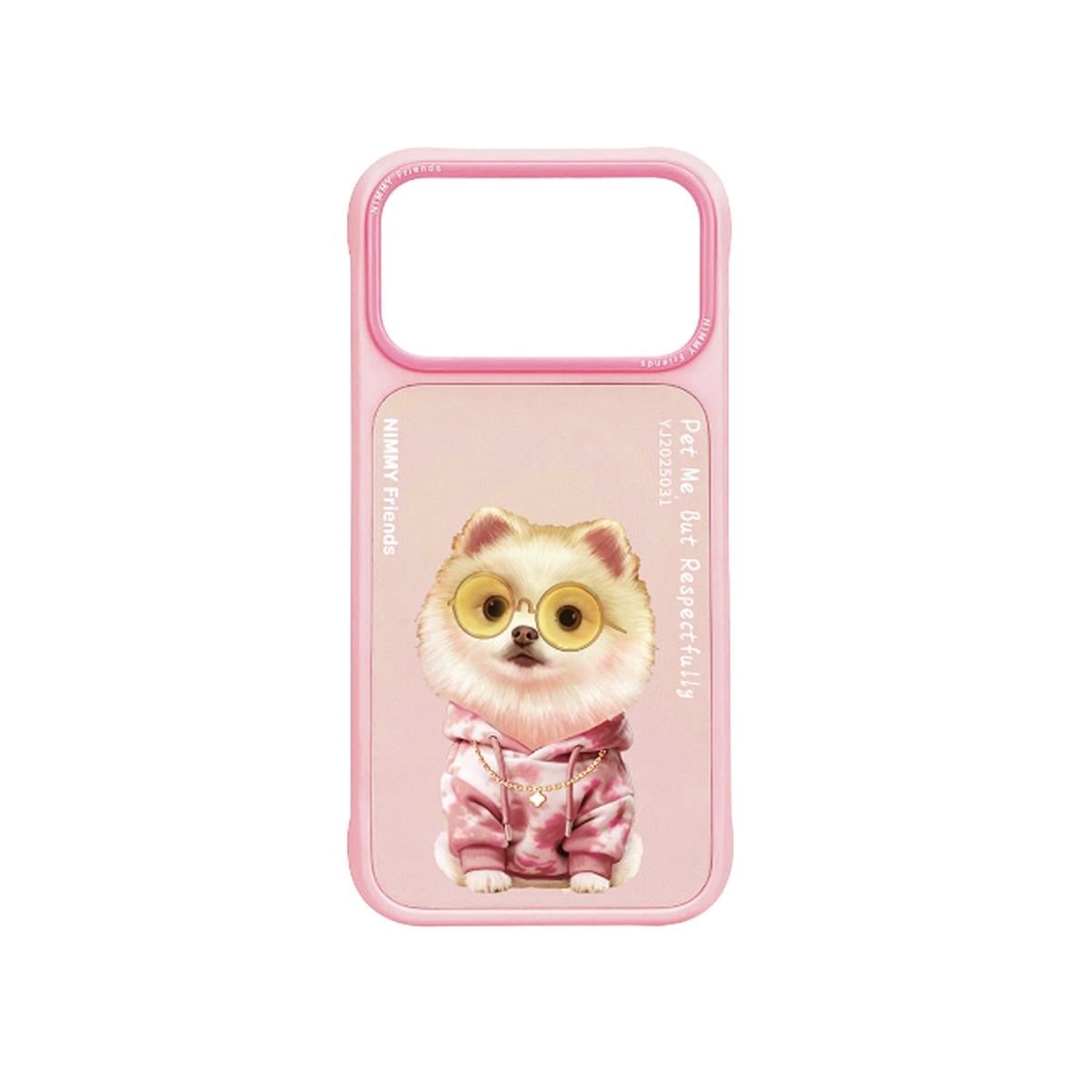 NIMMY iPhone 17 Pro Max Uyumlu Gerçek Nakış Gözlük ve Zincir Desenli Glasses Serisi Pomeranian Telefon Kılıfı