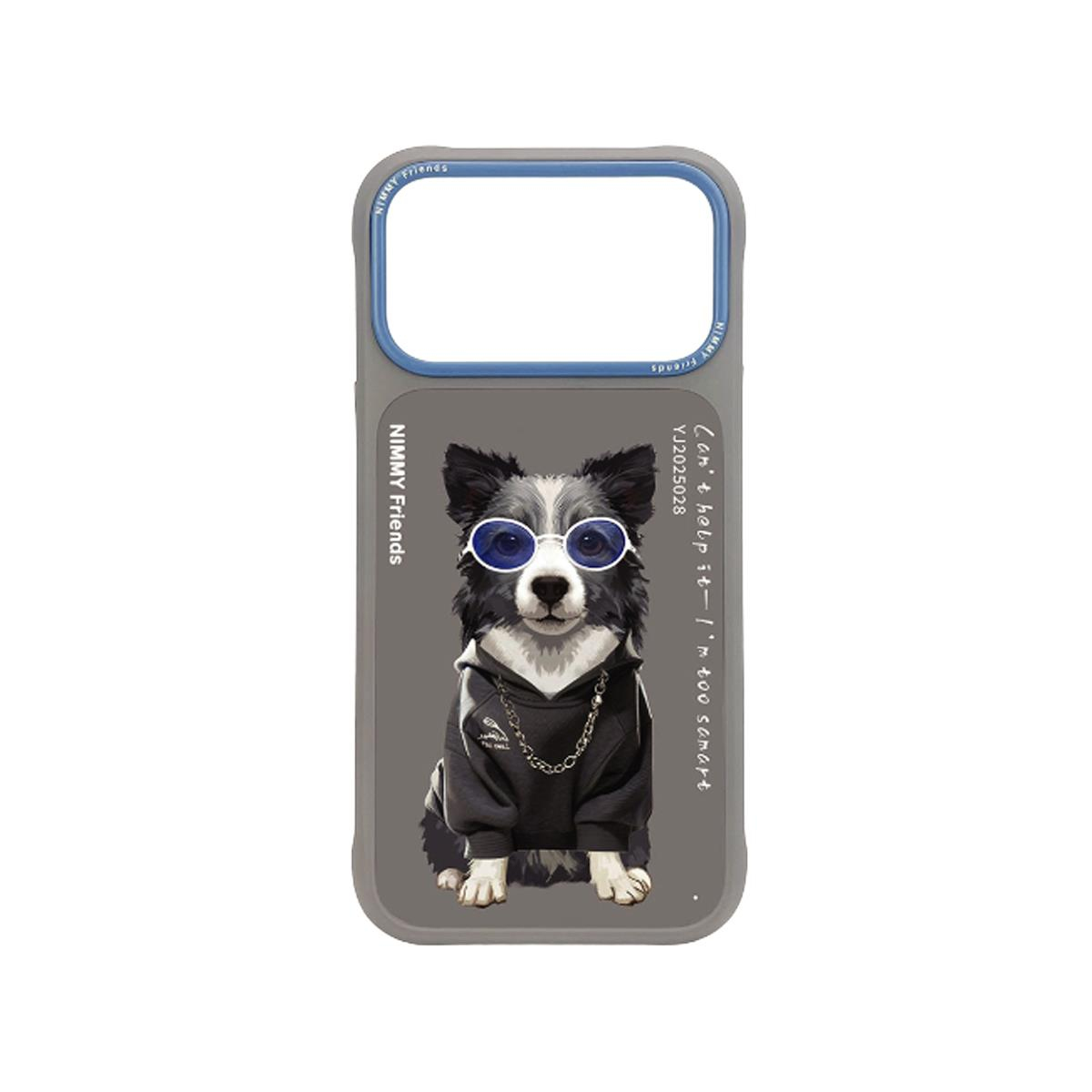 NIMMY iPhone 17 Pro Max Uyumlu Gerçek Nakış Gözlük ve Zincir Desenli Glasses Serisi Border Collie Telefon Kılıfı