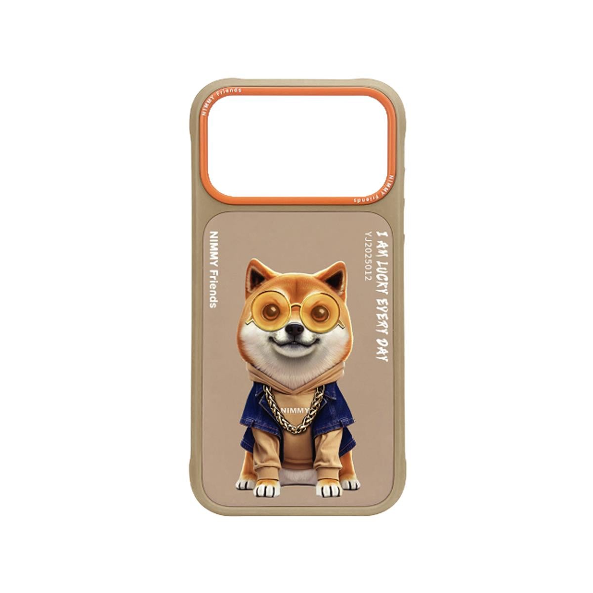 NIMMY iPhone 17 Pro Uyumlu Gerçek Nakış Gözlük ve Zincir Desenli Glasses Serisi Shiba Inu Telefon Kılıfı