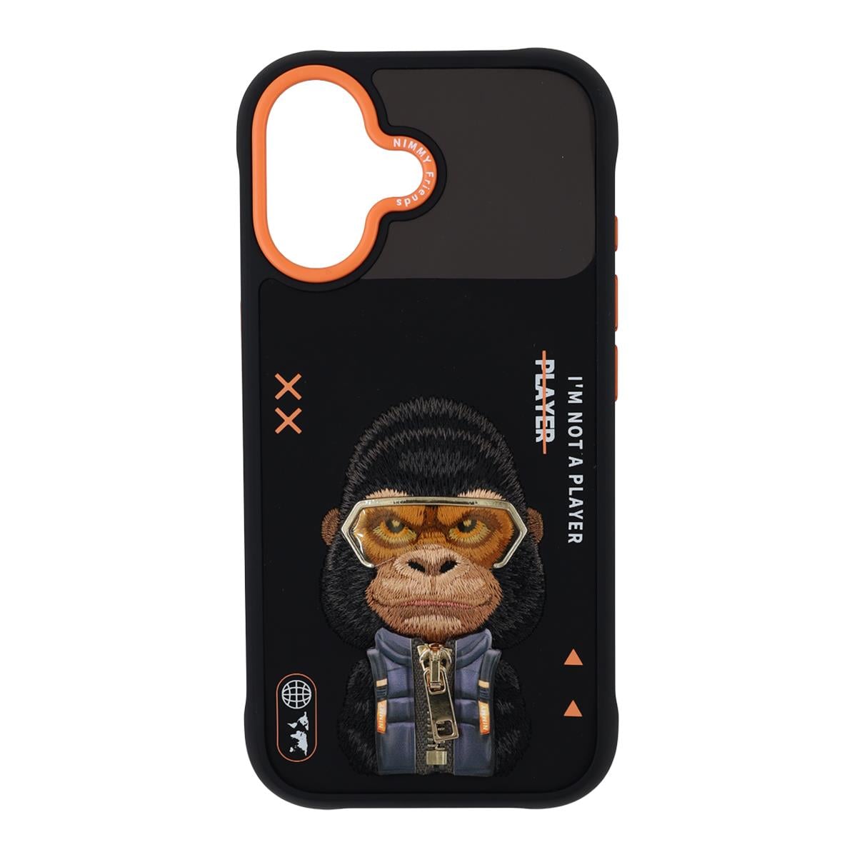 NIMMY iPhone 17 Uyumlu Gerçek Nakış Fermuar ve Gözlüklü Gorilla Cool And Cute 2.0 Telefon Kılıfı