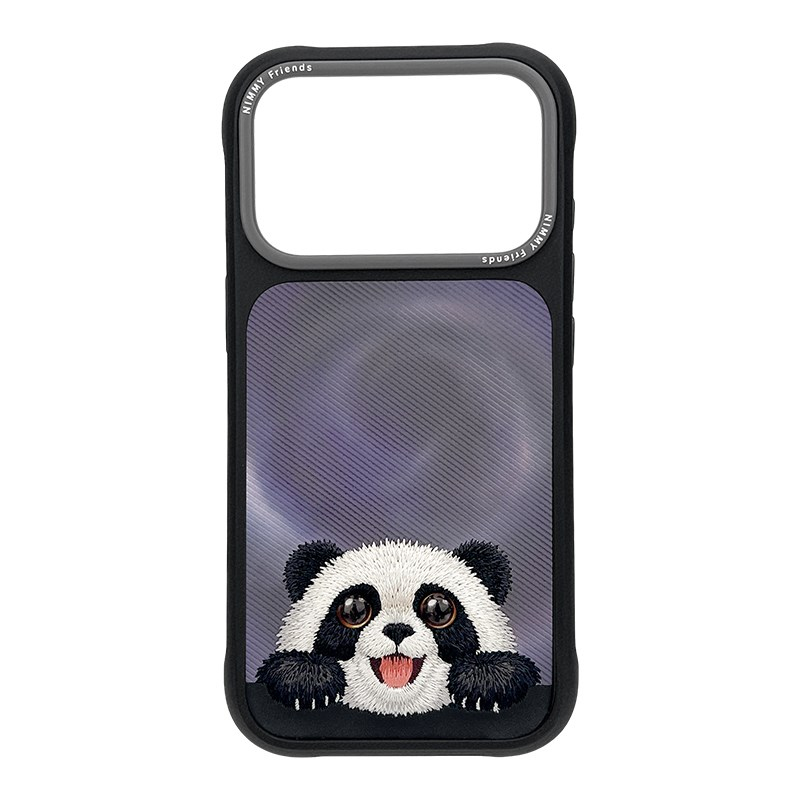 NIMMY iPhone 18 Pro Uyumlu Gerçek Nakış İşlemeli Panda Desenli Nimmy Telefon Kılıfı