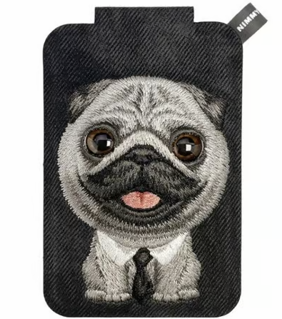 NIMMY Nimmy MagSafe Uyumlu | Değiştirilebilir Manyetik 3D Nakışlı Stand Ve Kartlık Siyah Pug