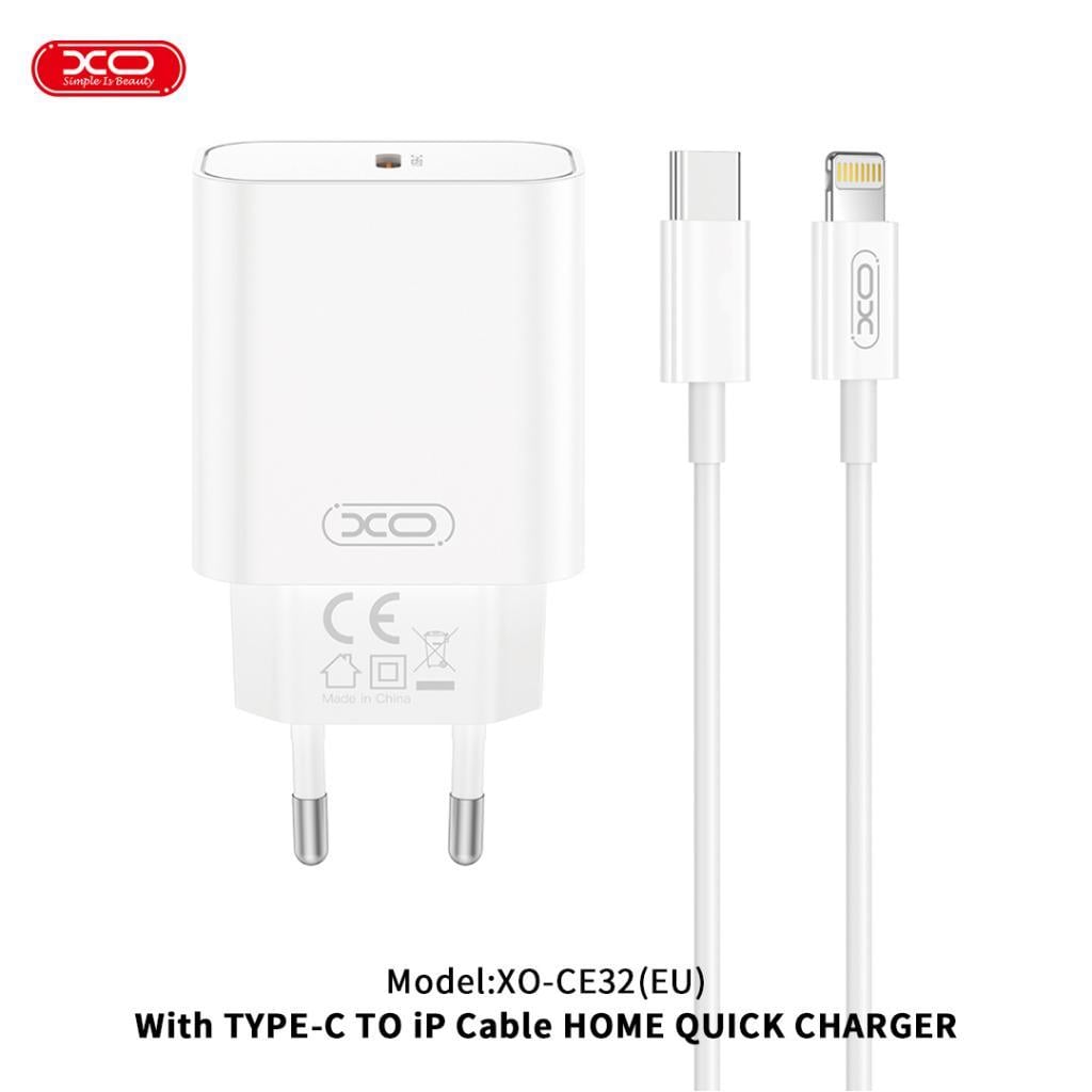 XO CE32(EU) 20W Type-C Çıkışlı Lightning Kablolu Fast Hızlı Şarj Aleti