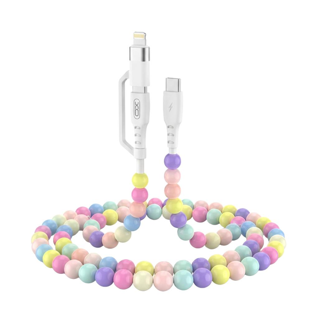 XO NB-Q301 60W 2 In 1 Type-C , Lightning , Type-C Renkli Boncuklu Akıllı Hızlı Şarj Chipli 1 Metre Şarj Data Kablosu