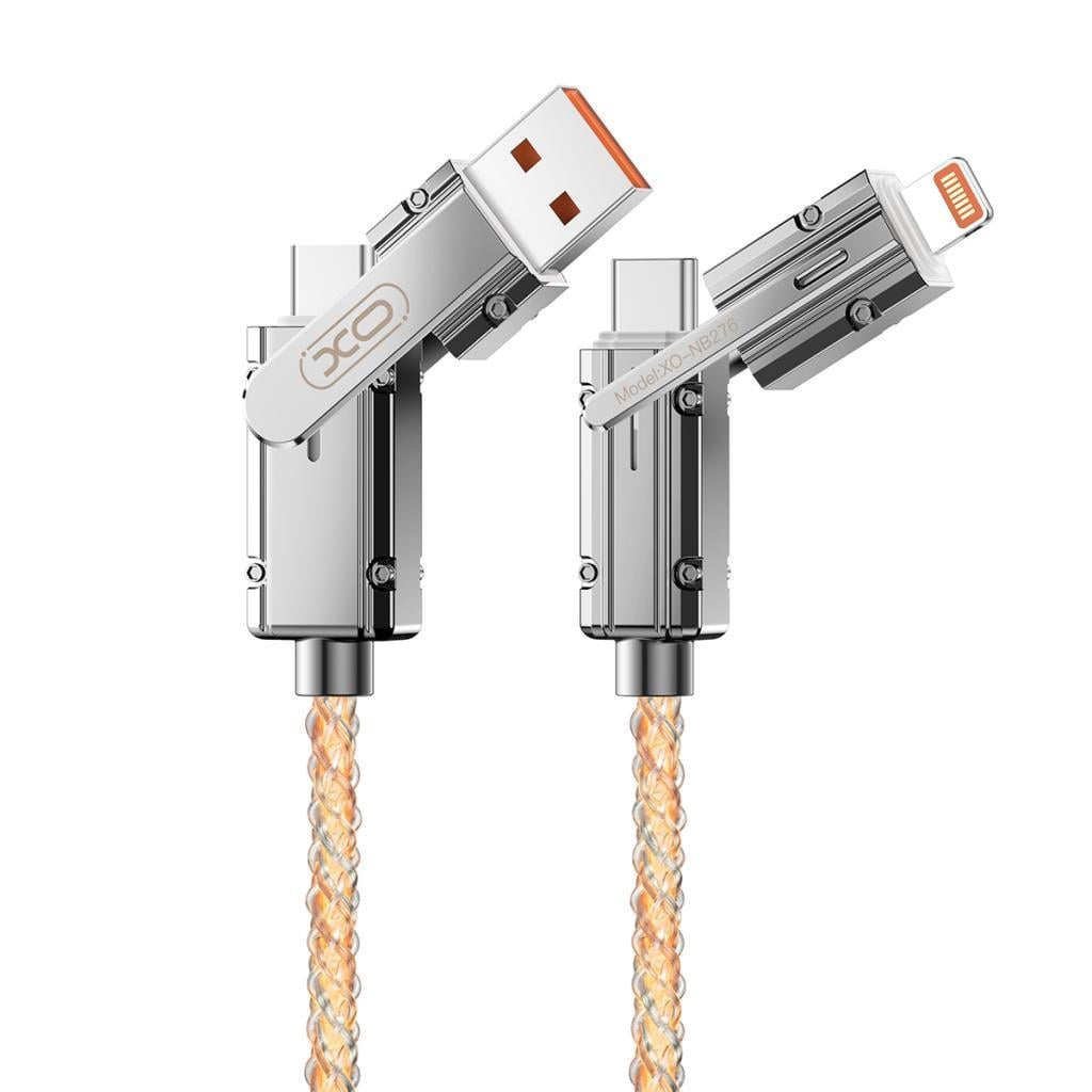 XO NB276 4-in-1 Işıklı Type-C to lightining to USB-A 60W Fast Hızlı Şarj Kablosu