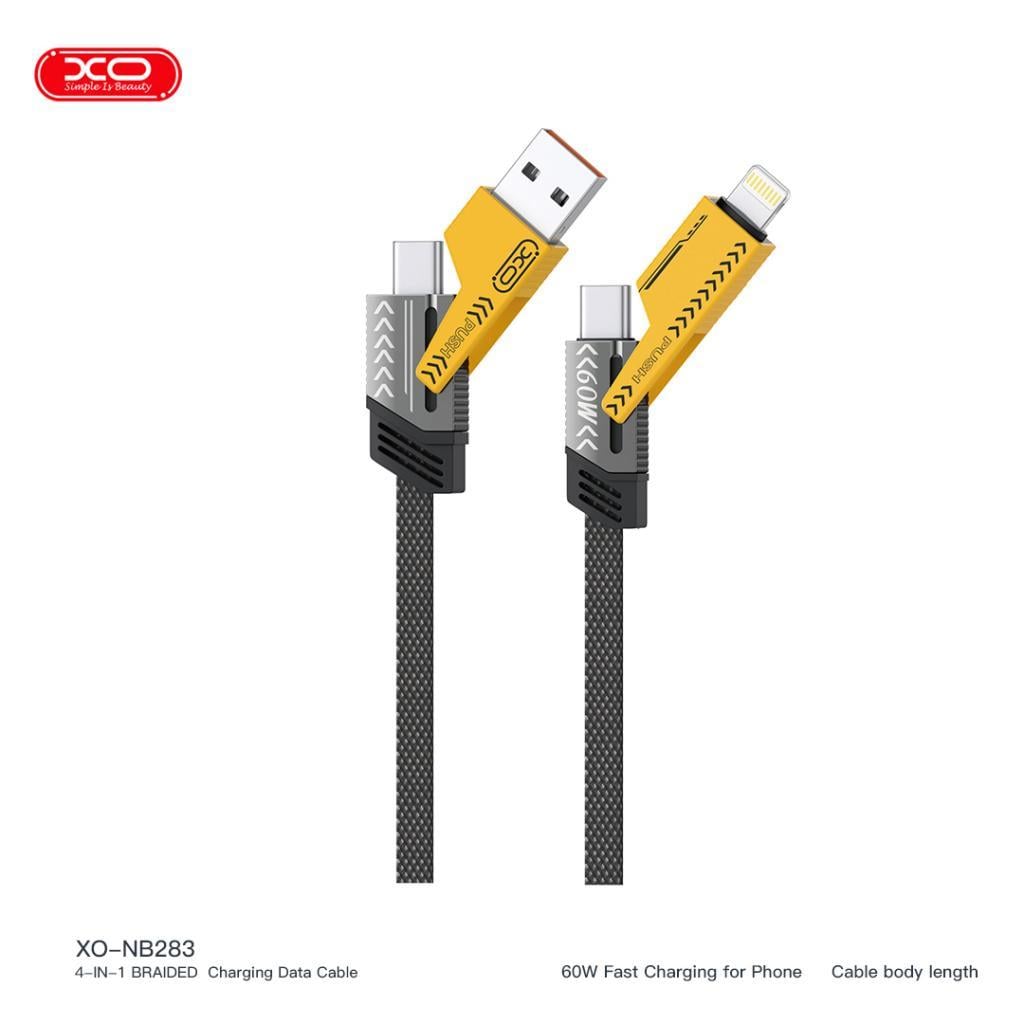 XO NB283 60W 1M PD Hızlı Fast Destekli 4 lü USB-A ,Type-C , Lightning Dayanıklı Data Şarj Kablosu