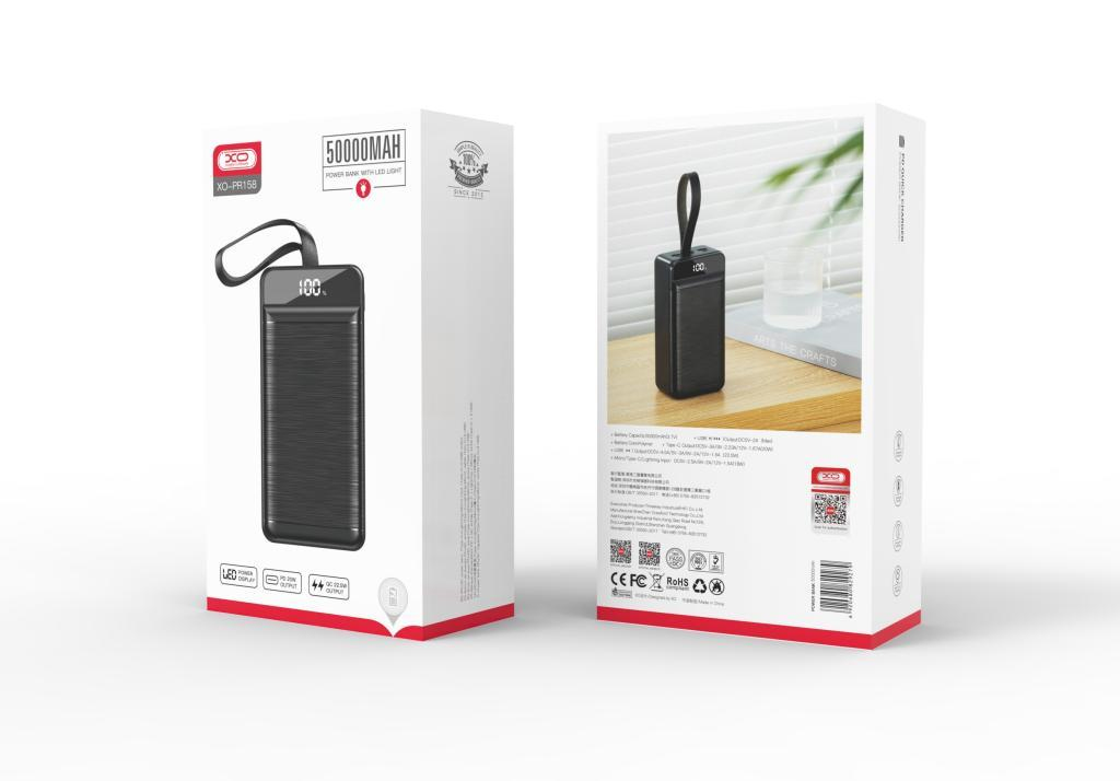 XO PR158 PD Hızlı Fast Çift USB-A / TYPE-C (USB-C) Lightning Micro 5 Çıkışlı Gösterge Ekranlı 50000 mAh Powerbank Şarj Aleti