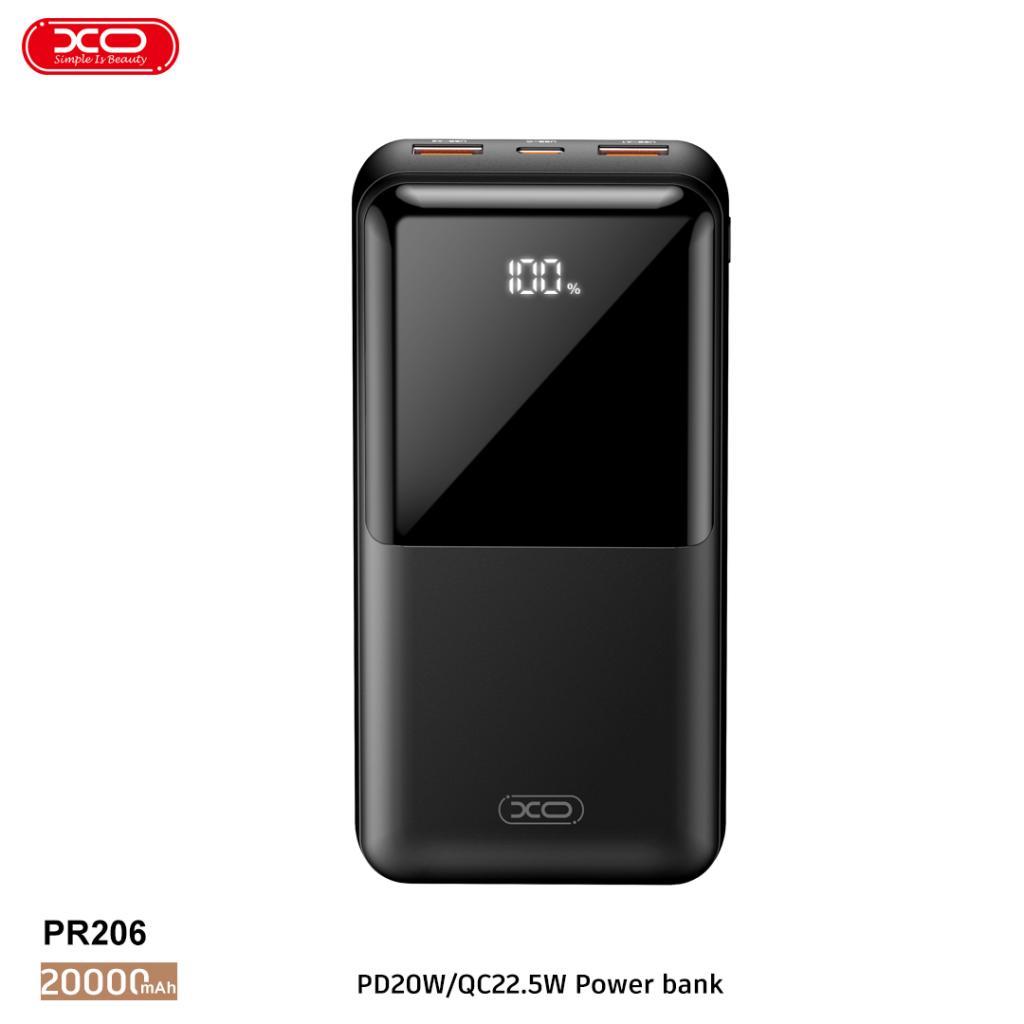 XO PR206 22.5W PD Hızlı Fast Çift USB-A / TYPE-C (USB-C) 3 Çıkışlı Gösterge Ekranlı 20000 Mah Powerbank Şarj Aleti