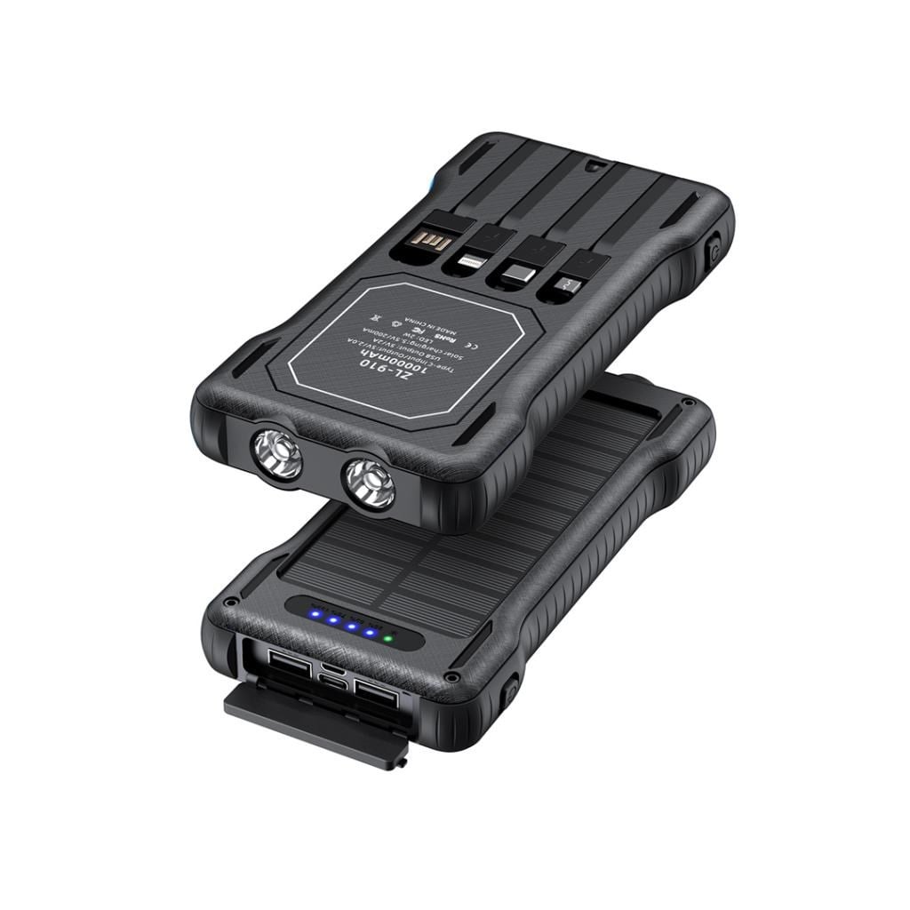 XO XO-PR290 10000 mAh Güneş Enerjili Powerbank 4 Dahili Kablolu Type-C Lightning Micro USB USB-A Hızlı Şarj Taşınabilir Powerbank