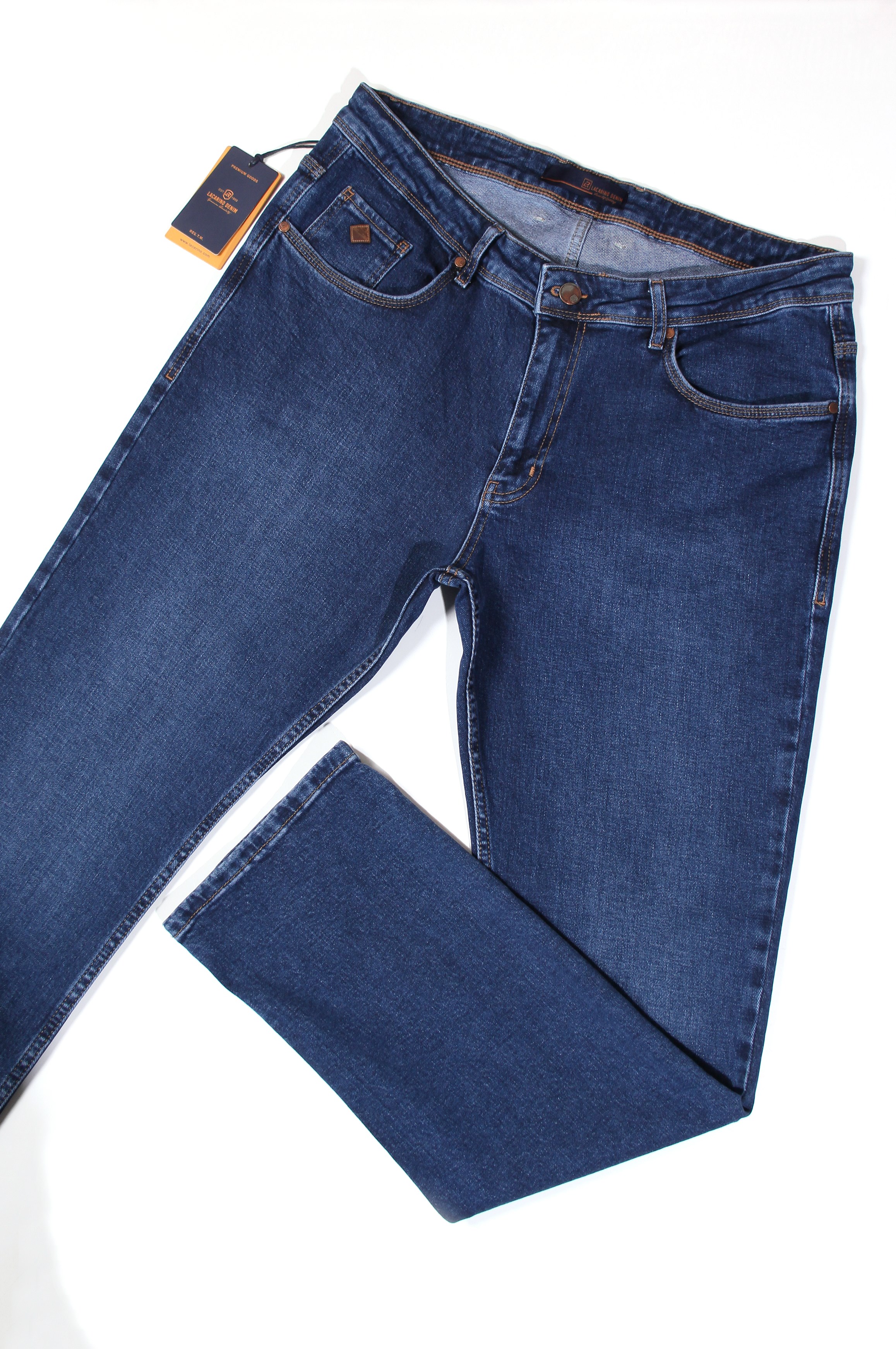 LACARINOErkek Battal Kesim Boru Paça Ocean Blue Jean Pantolon 
