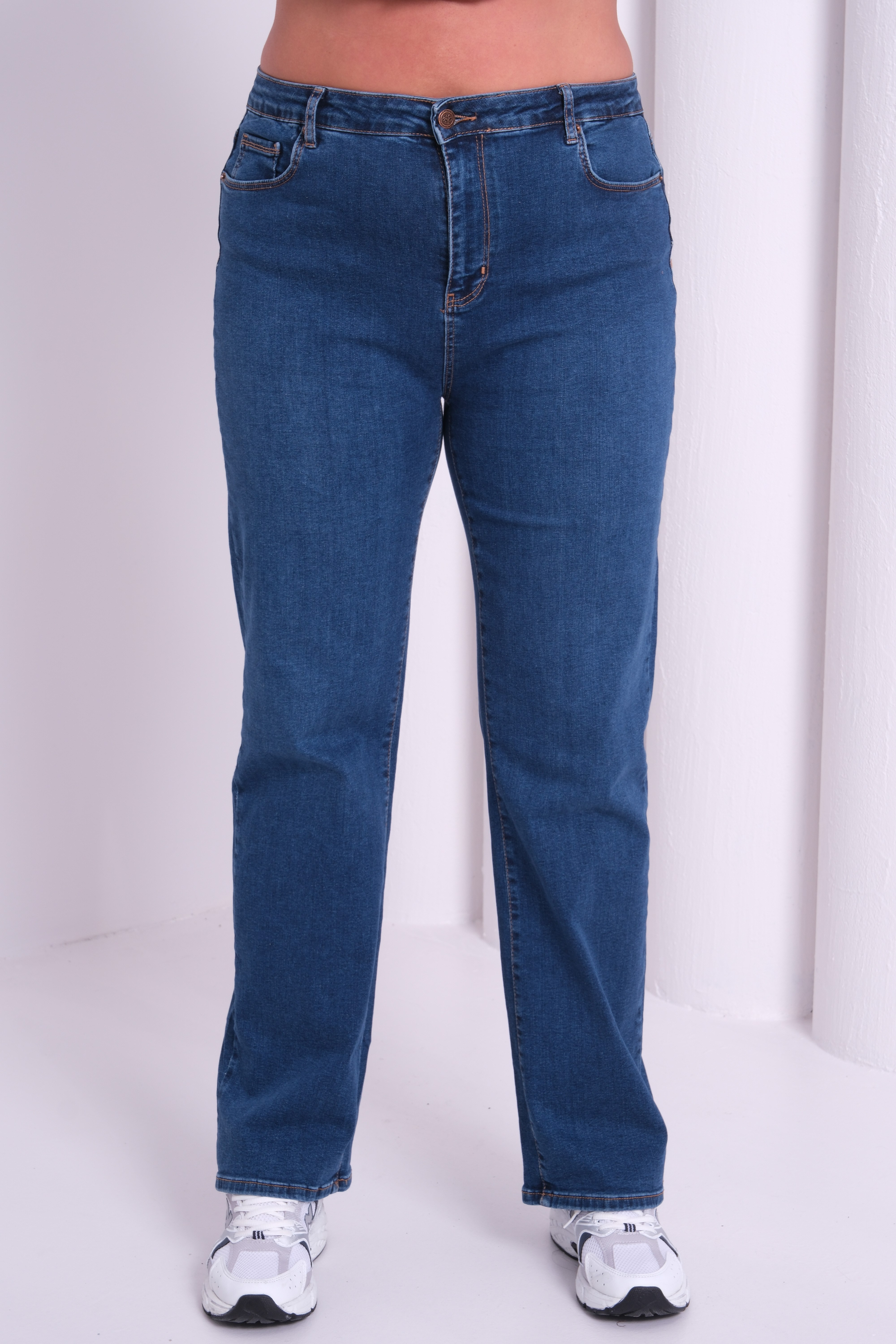 LACARINOYüksek Bel Battal Kesim Boru Paça Dark Blue  Jean Pantolon