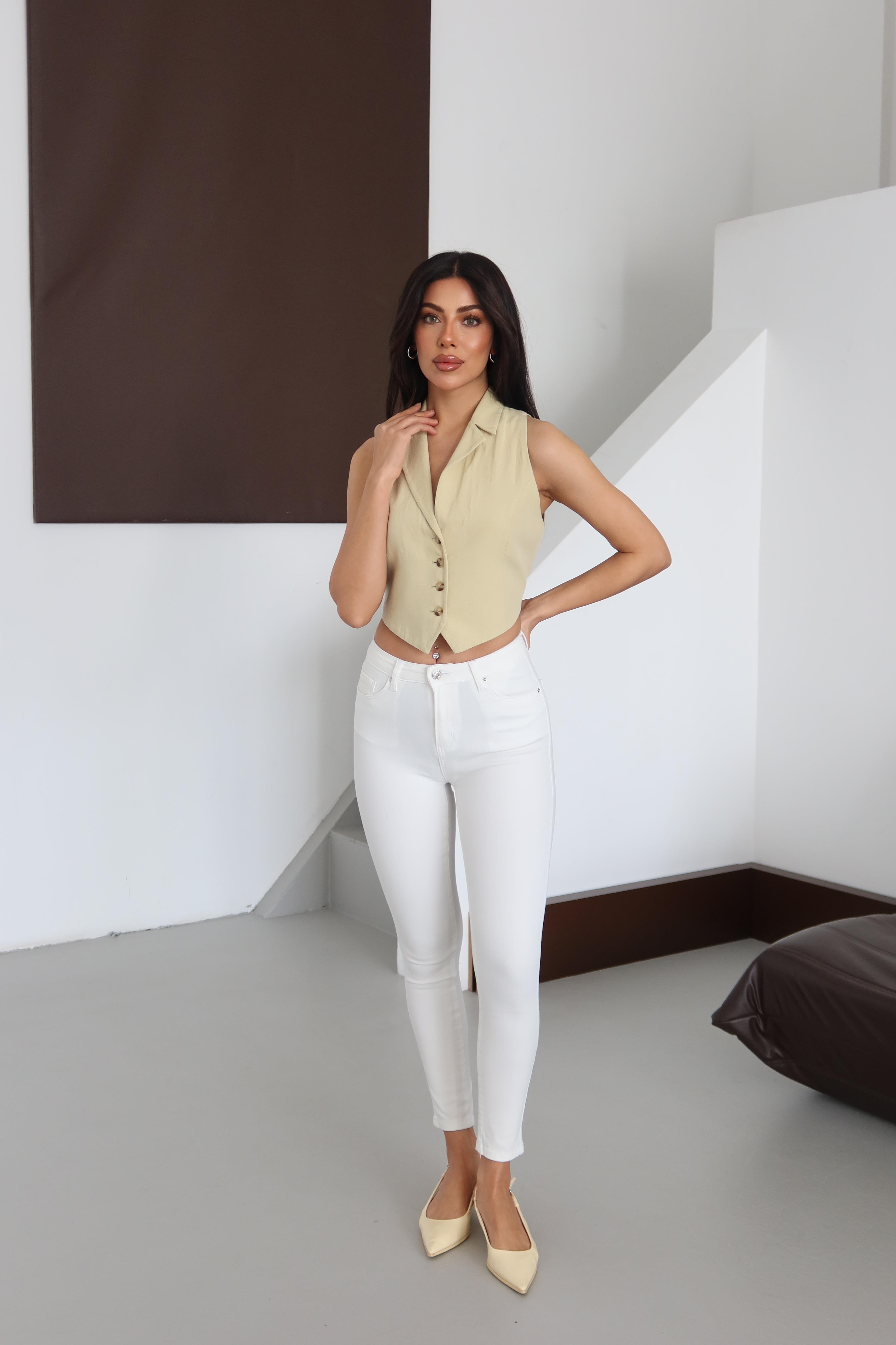 LACARINOHigh Waist Narrow Leg White Jeans