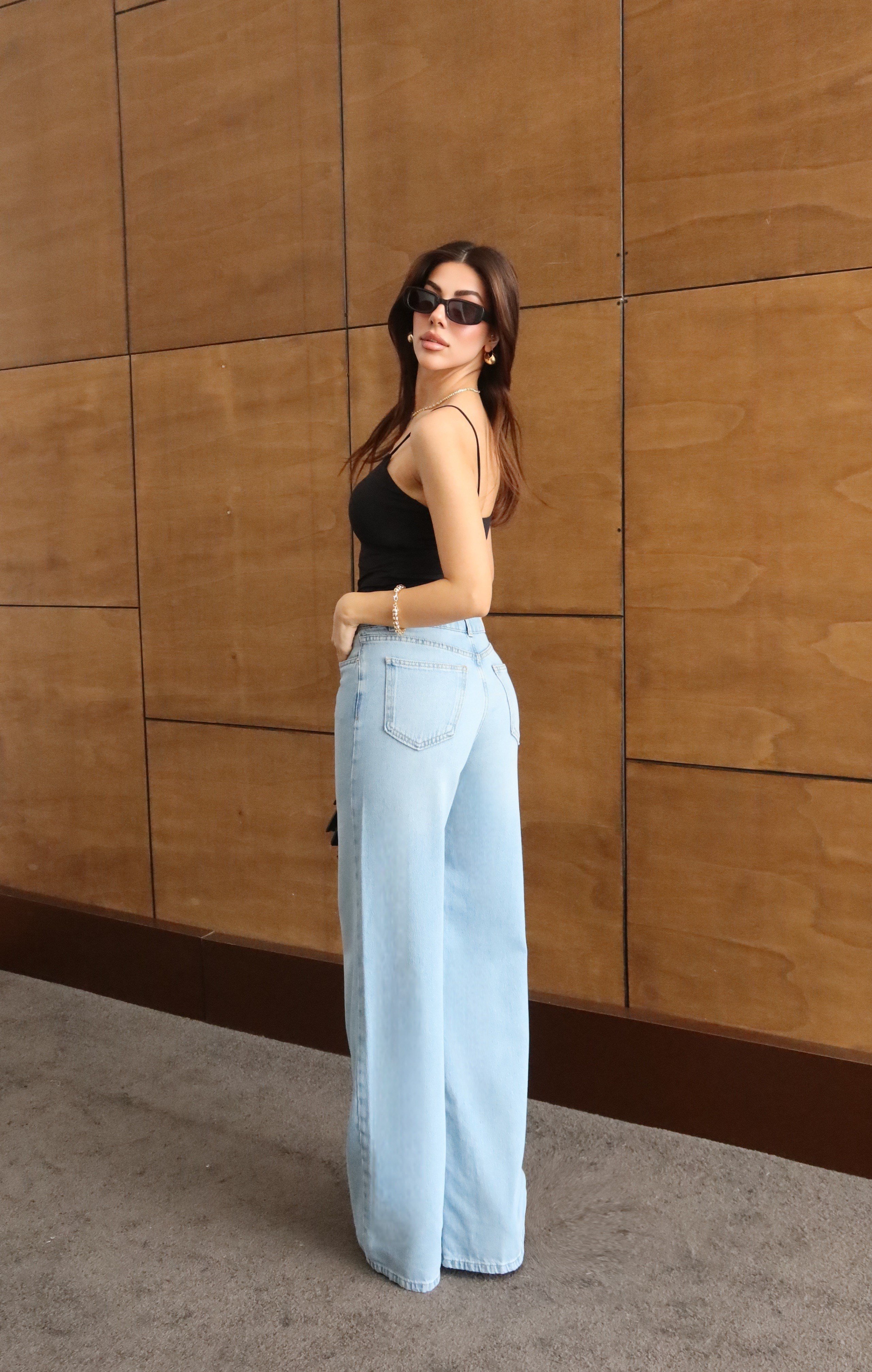LACARINOYüksek Bel Bol Kesim Light Blue Palazzo Jean Pantolon