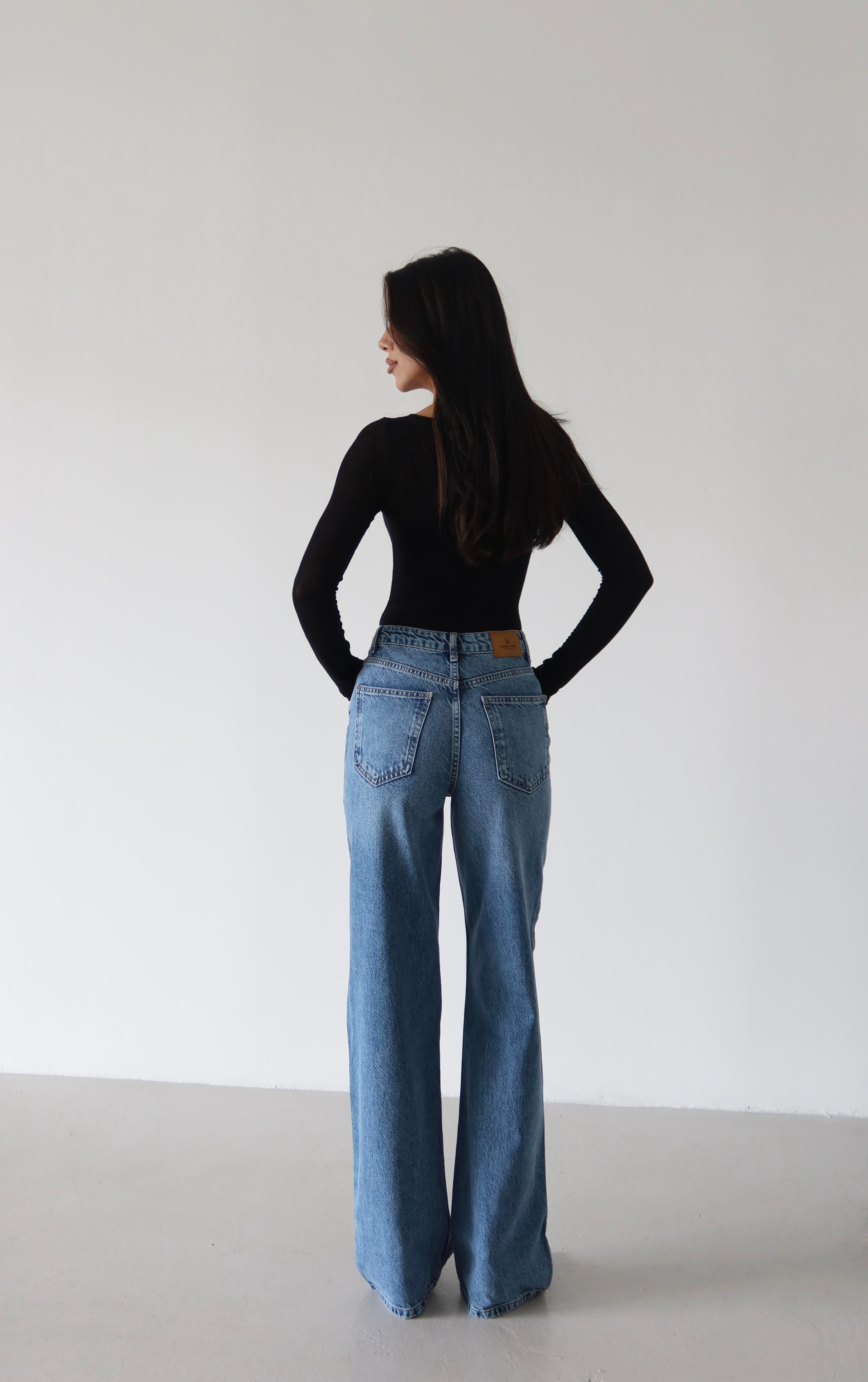 LACARINOWomen's High Waist Tubular Cut Blue Jean Pants