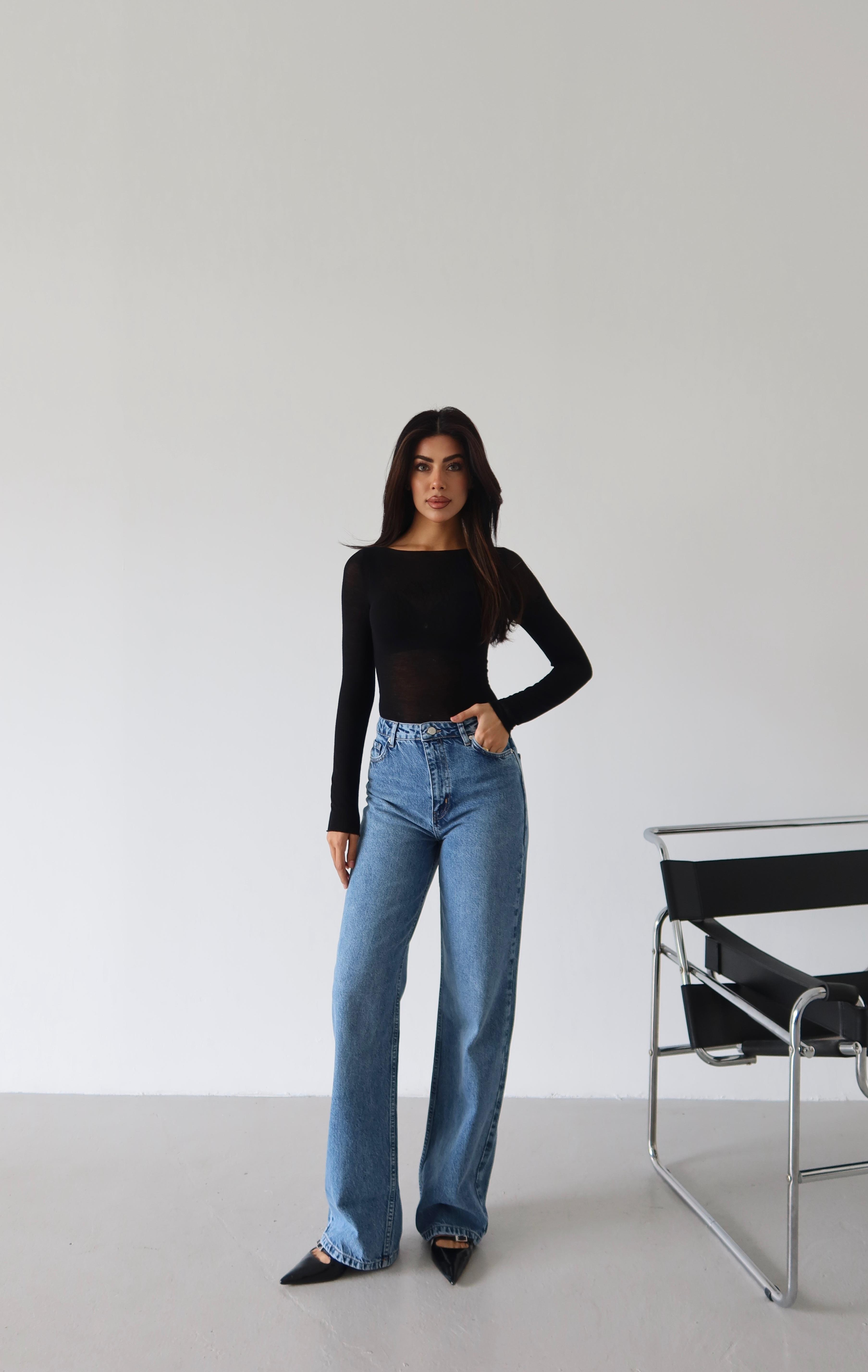 LACARINOWomen's High Waist Tubular Cut Blue Jean Pants