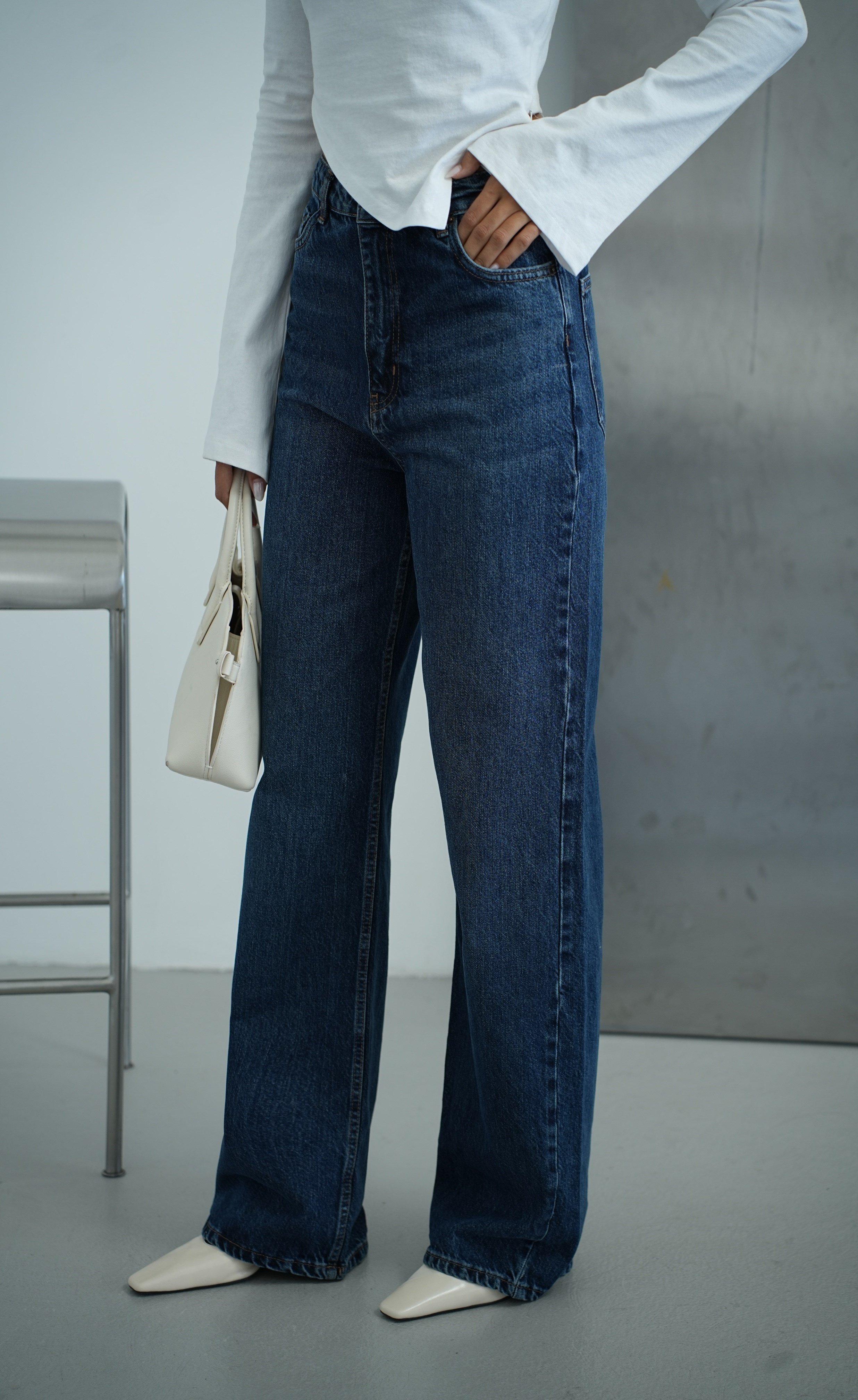 LACARINOGeniş Paça Wide leg Dark Blue Jean Pantolon