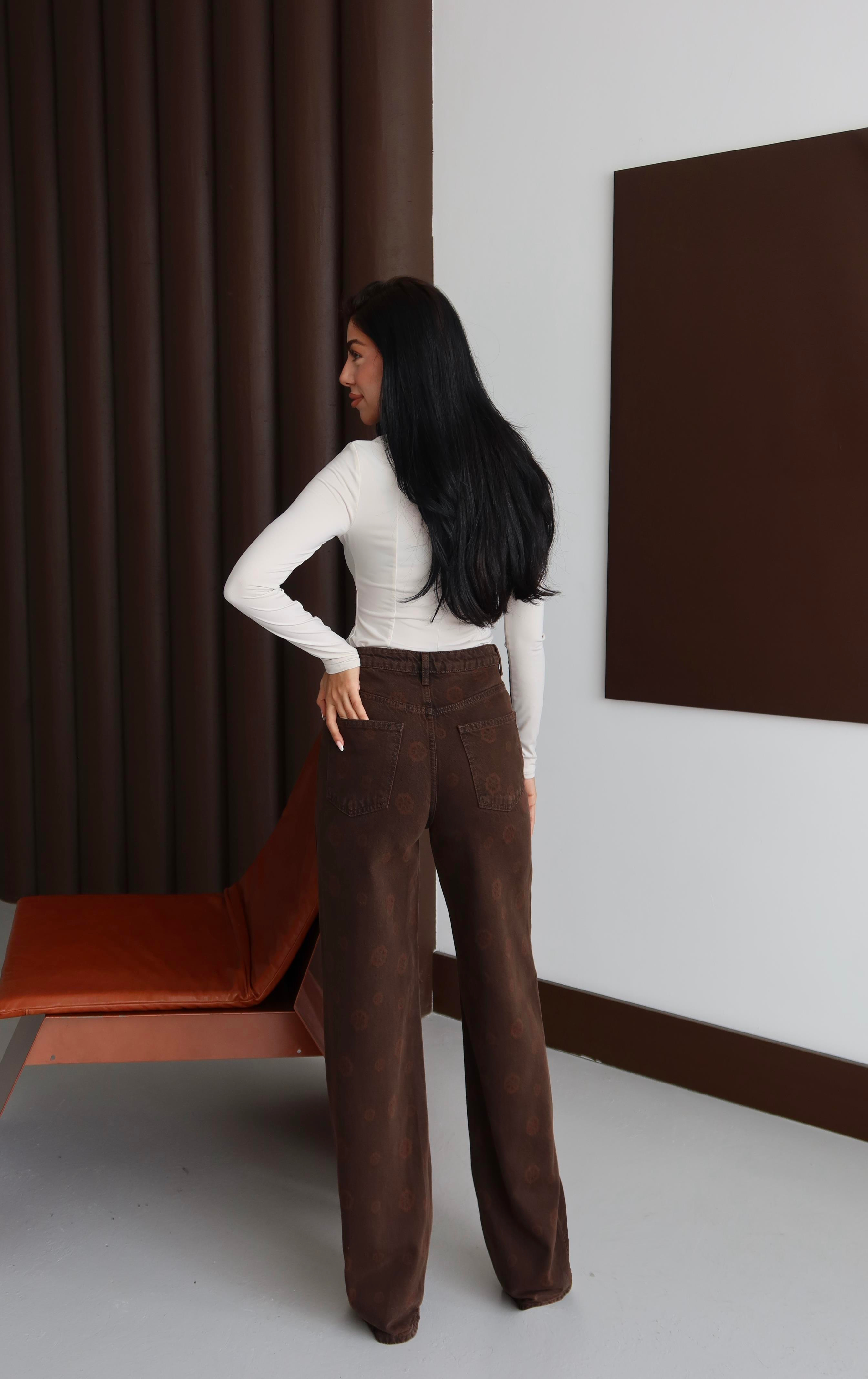 LACARINOBP KAHVE 34/42 ÇİÇEK DESENLİ