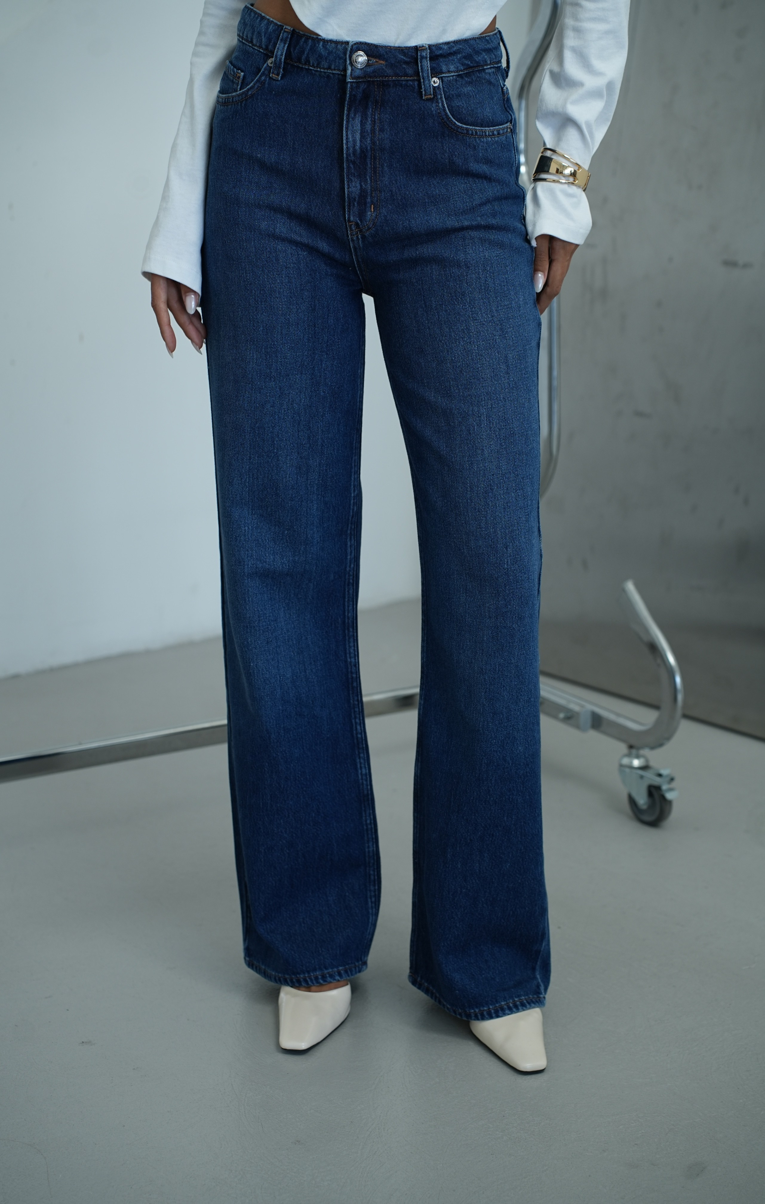 LACARINOYüksek Bel Wide Leg Kalıp DArk blue Jean Pantolon