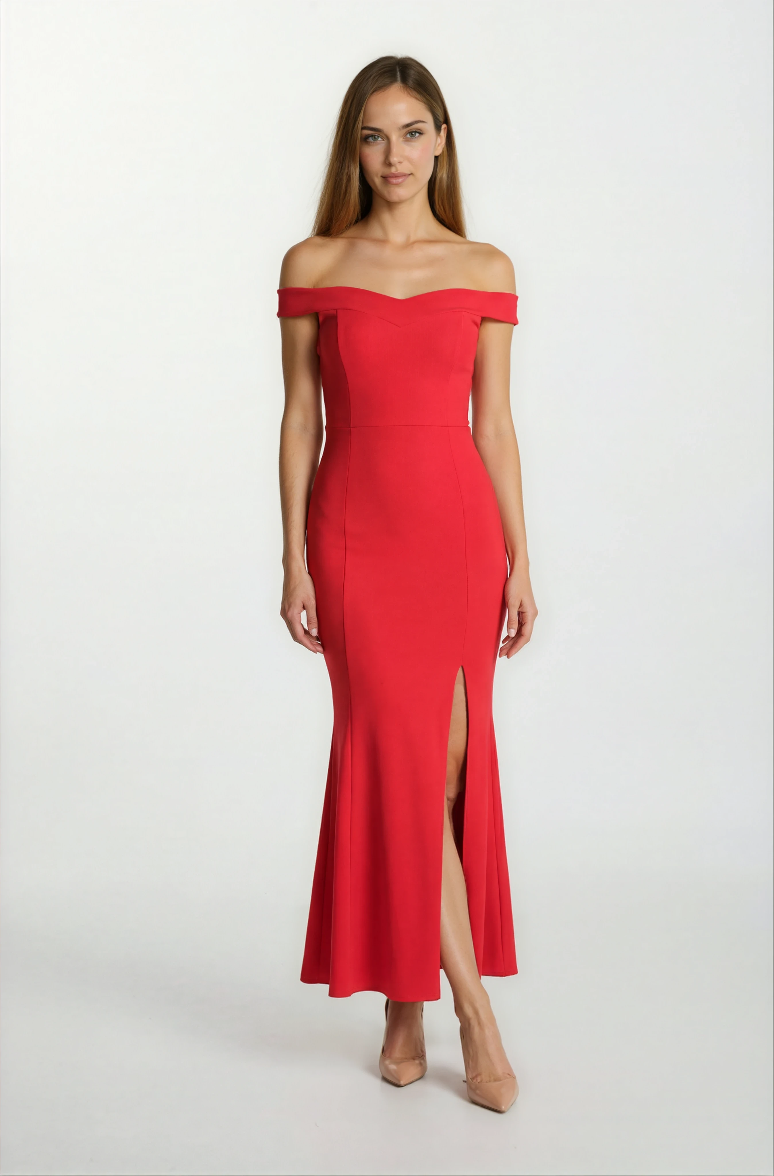 Agrio Eteği Yırtmaçlı Uzun Abiye Elbise KIRMIZI