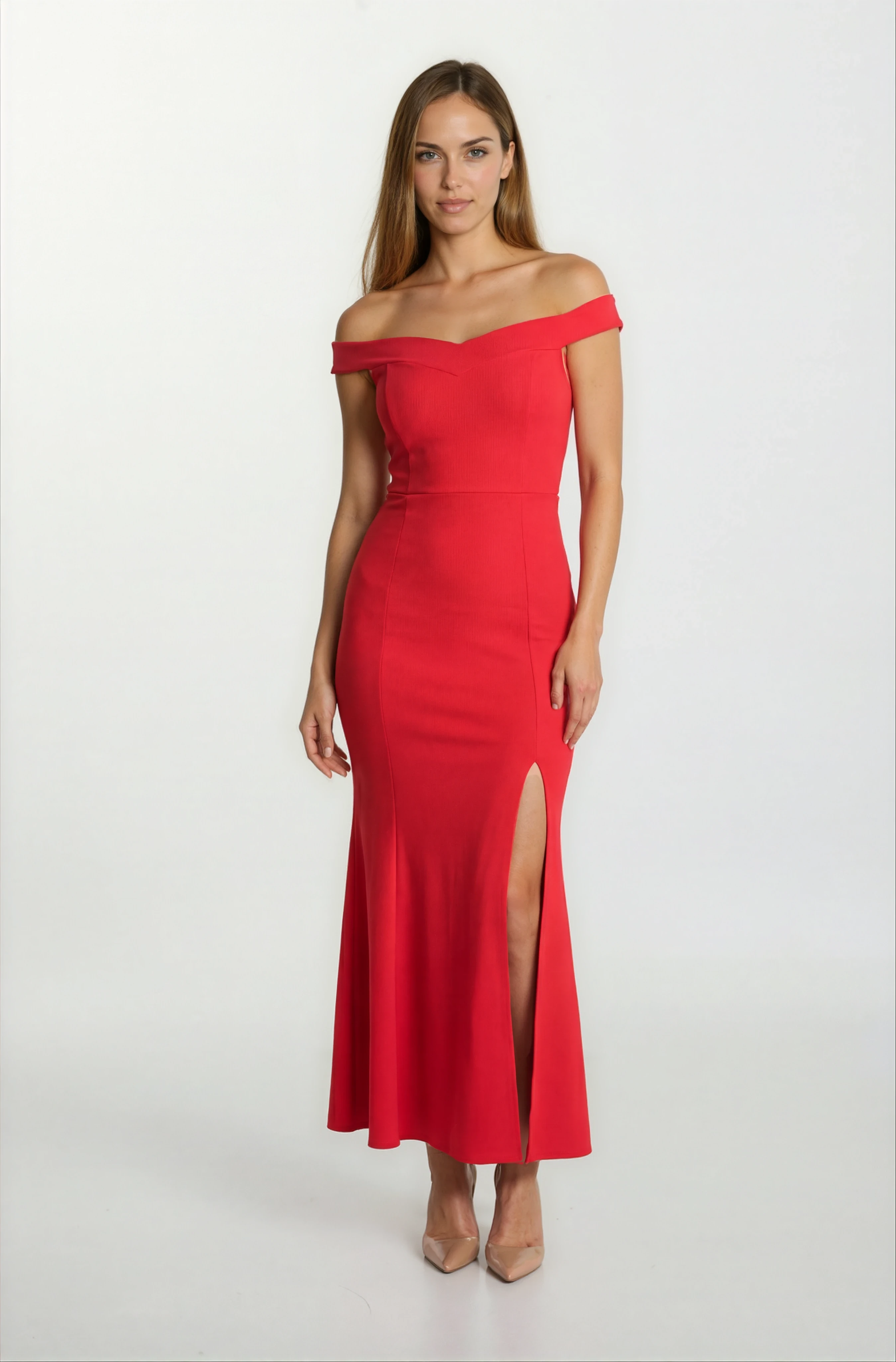 Agrio Eteği Yırtmaçlı Uzun Abiye Elbise KIRMIZI