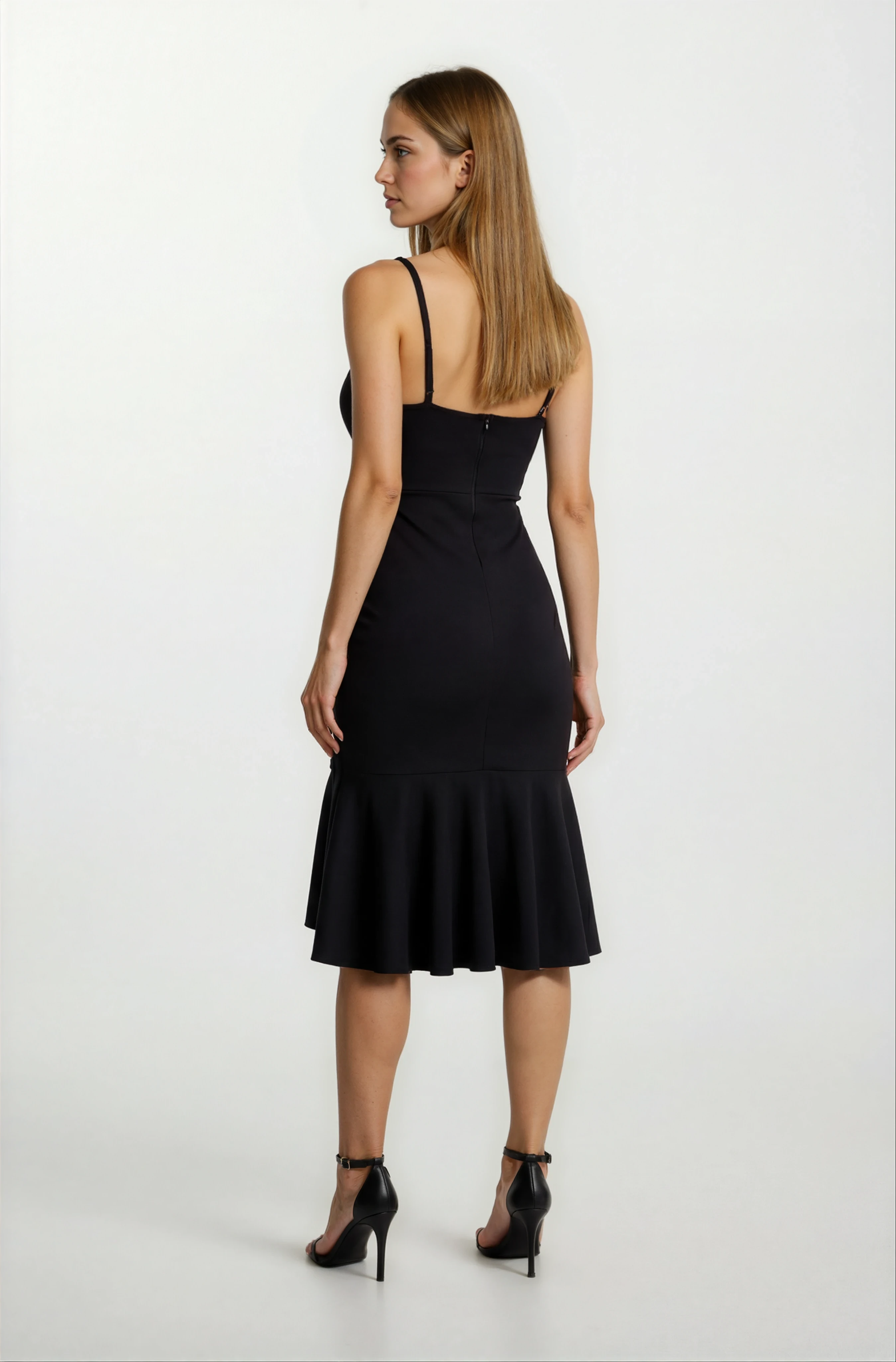 Agus Eteği Volanlı Askılı Kısa Abiye Elbise SİYAH