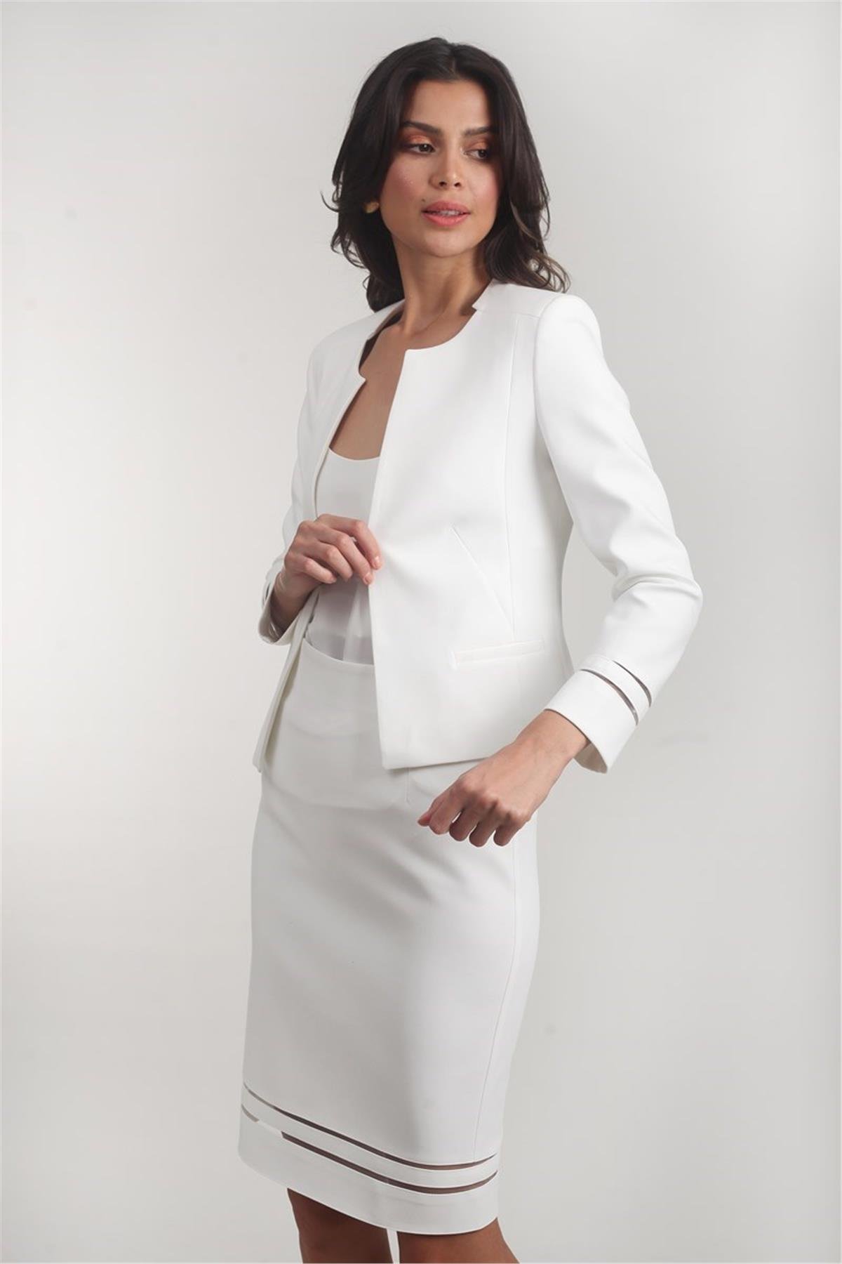 Andronico Etek Ucu Tül Detaylı Etek EKRU