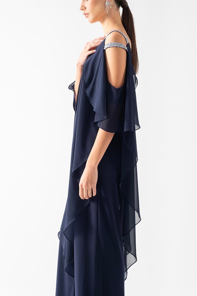 Angelinda Omuzları Taş Askılı Abiye Tulum LACİVERT