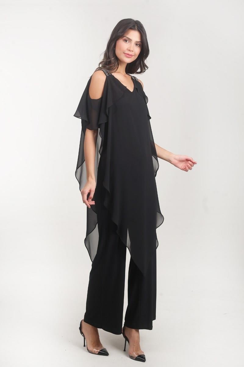 Angelinda Omuzları Taş Askılı Abiye Tulum SİYAH