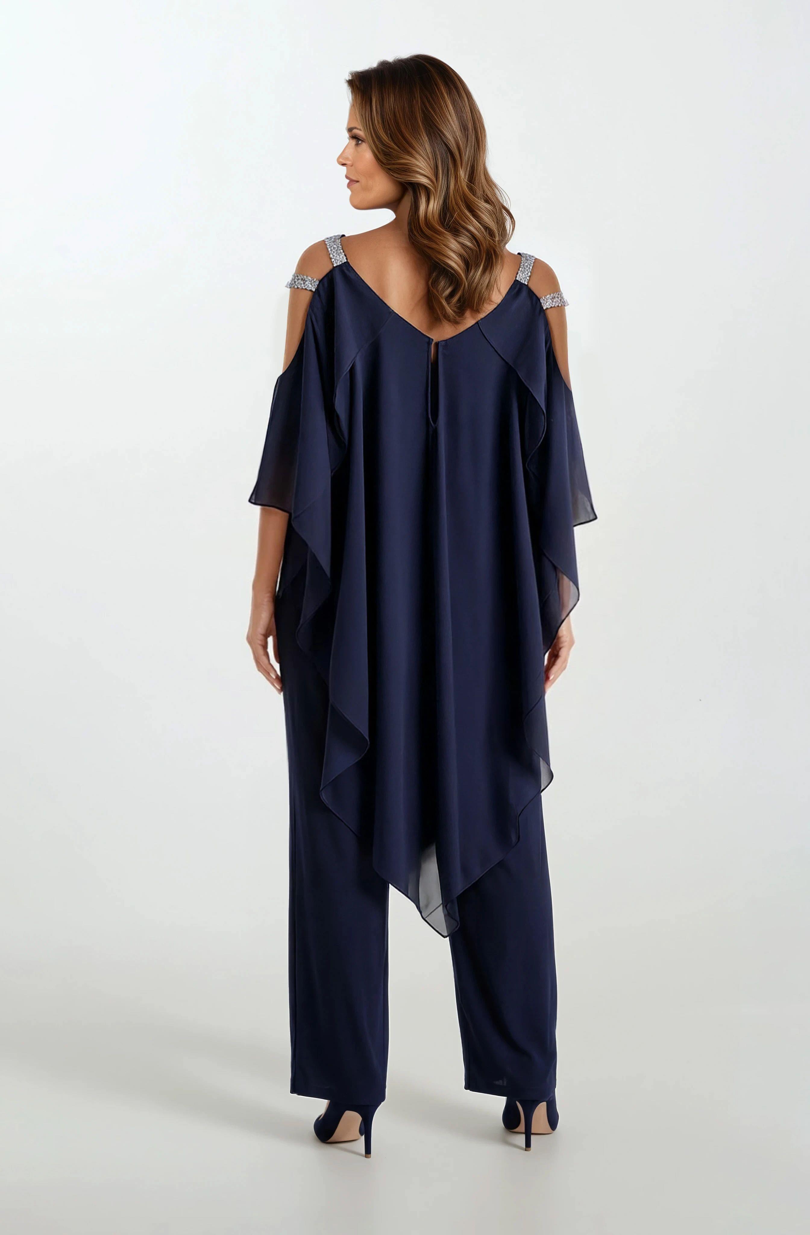 Angelinda Omuzları Taş Askılı Abiye Tulum LACİVERT