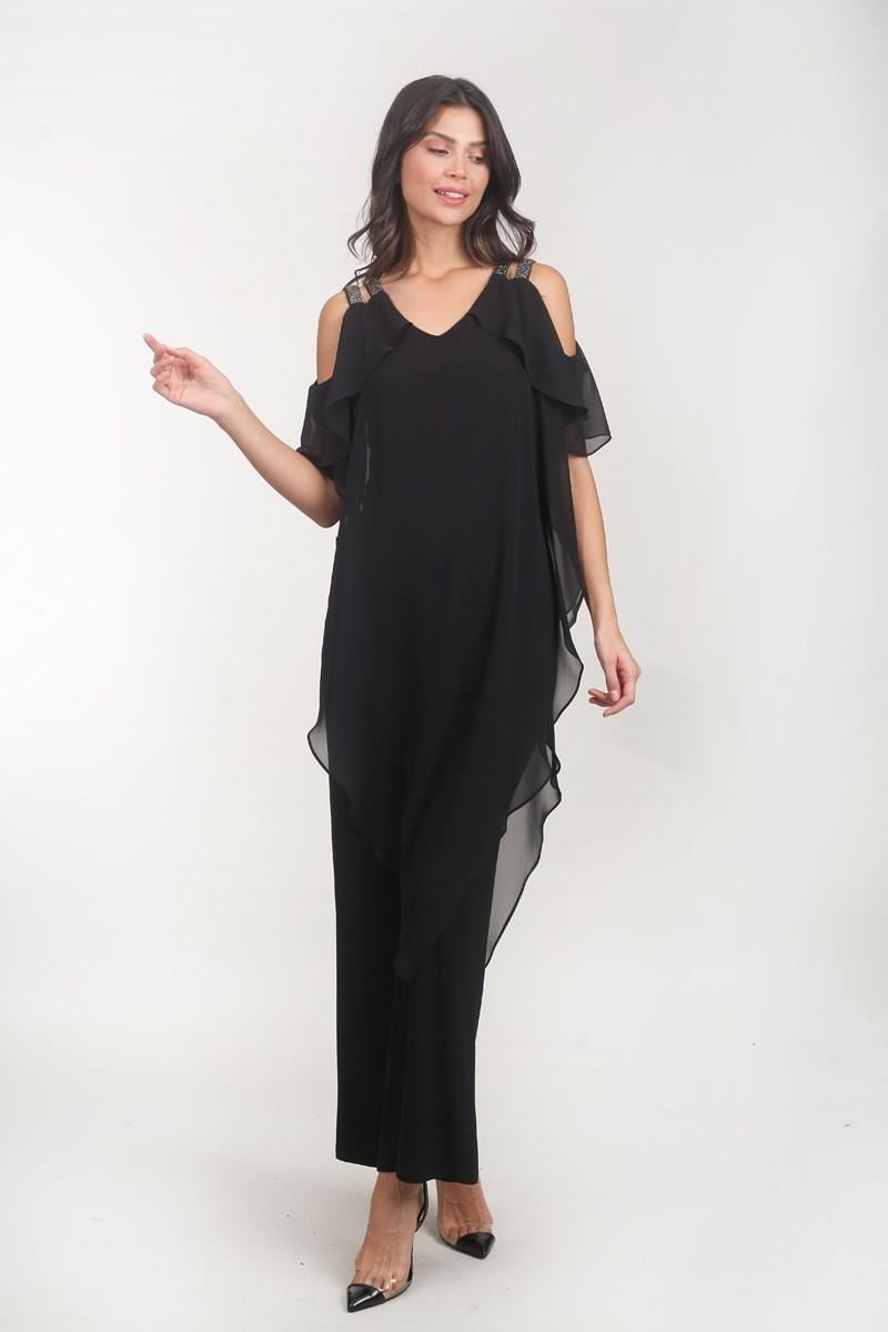 Angelinda Omuzları Taş Askılı Abiye Tulum SİYAH