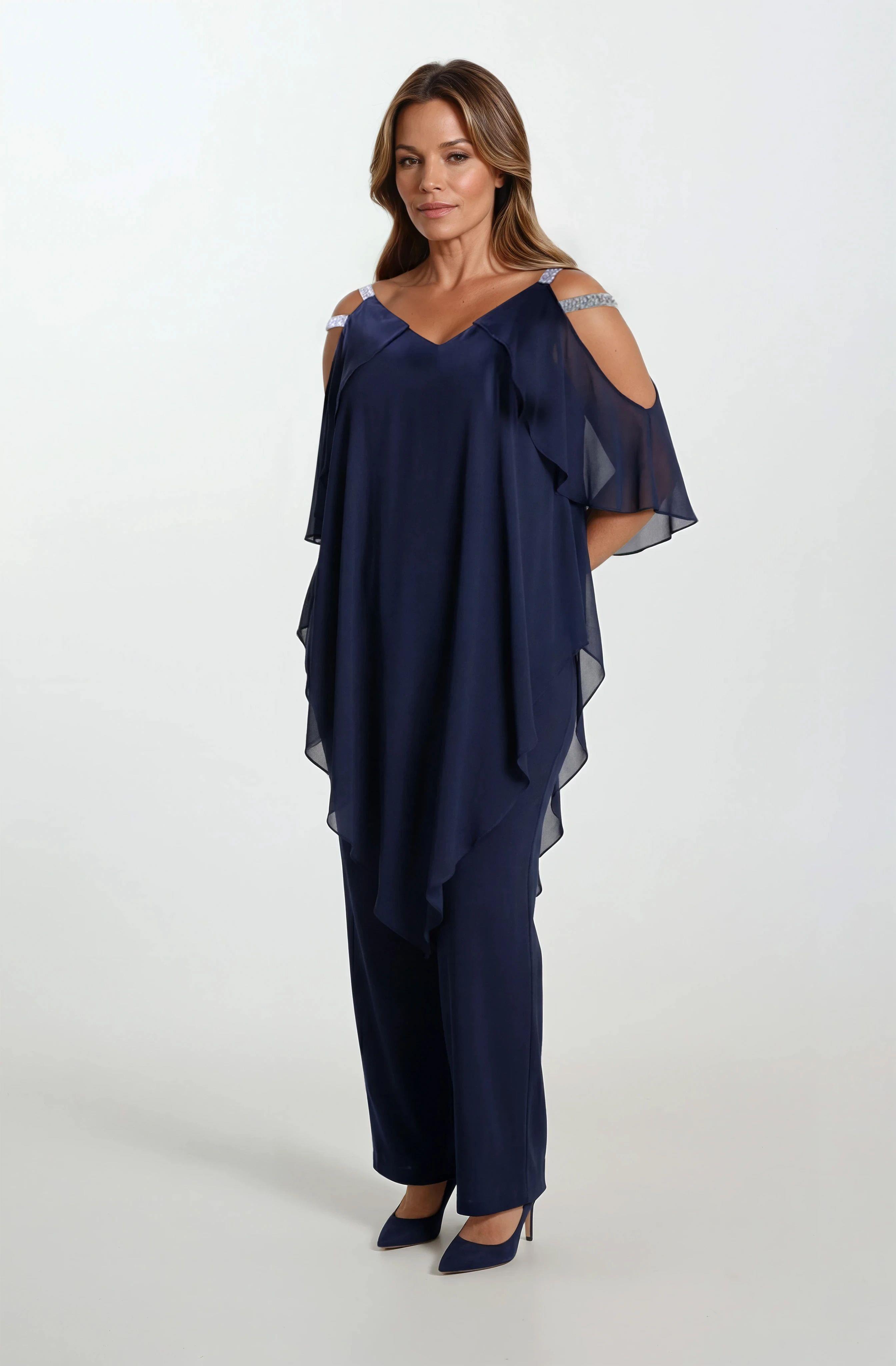 Angelinda Omuzları Taş Askılı Abiye Tulum LACİVERT