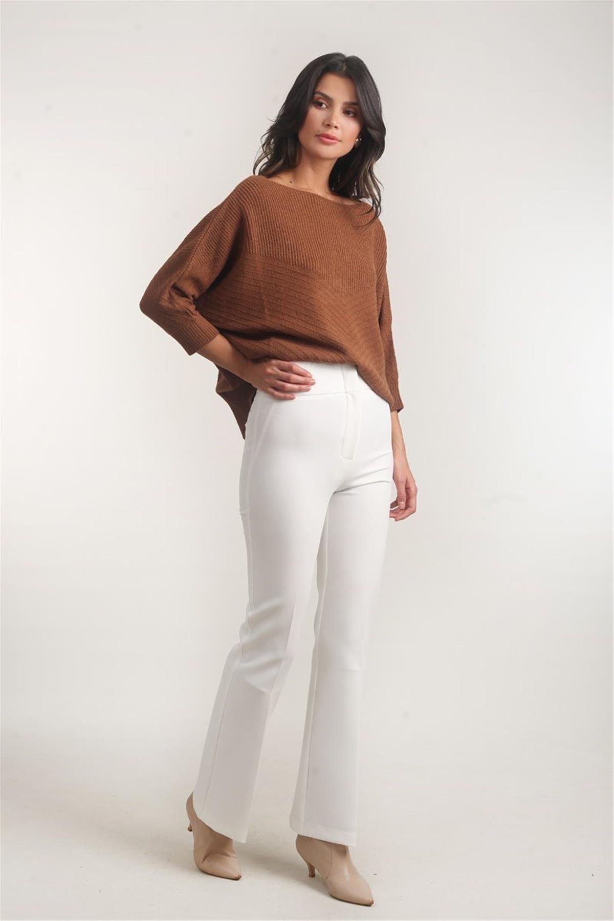 Ardengo Geniş Kemer İspanyol Paça Pantolon EKRU