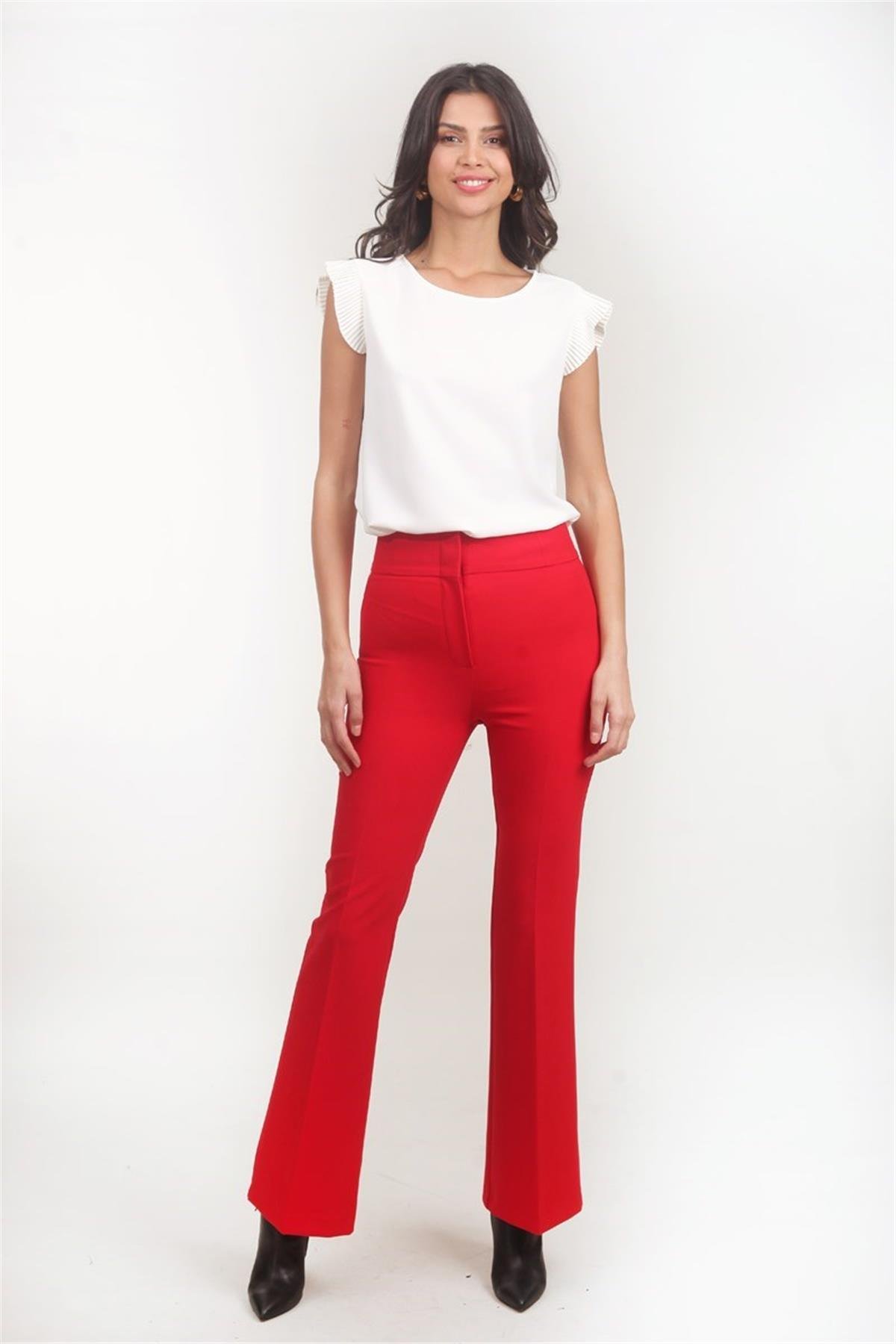Ardengo Geniş Kemer İspanyol Paça Pantolon KIRMIZI