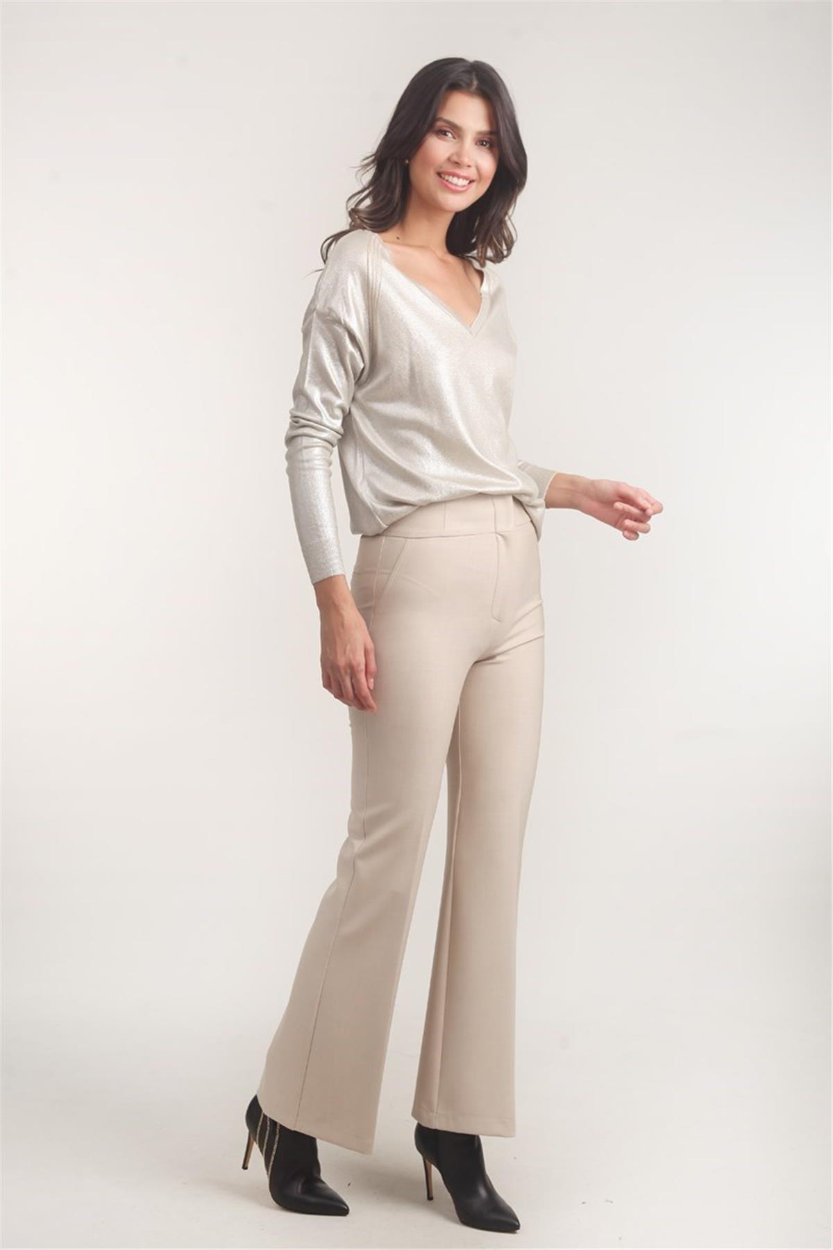 Ardengo Geniş Kemer İspanyol Paça Pantolon TAŞ