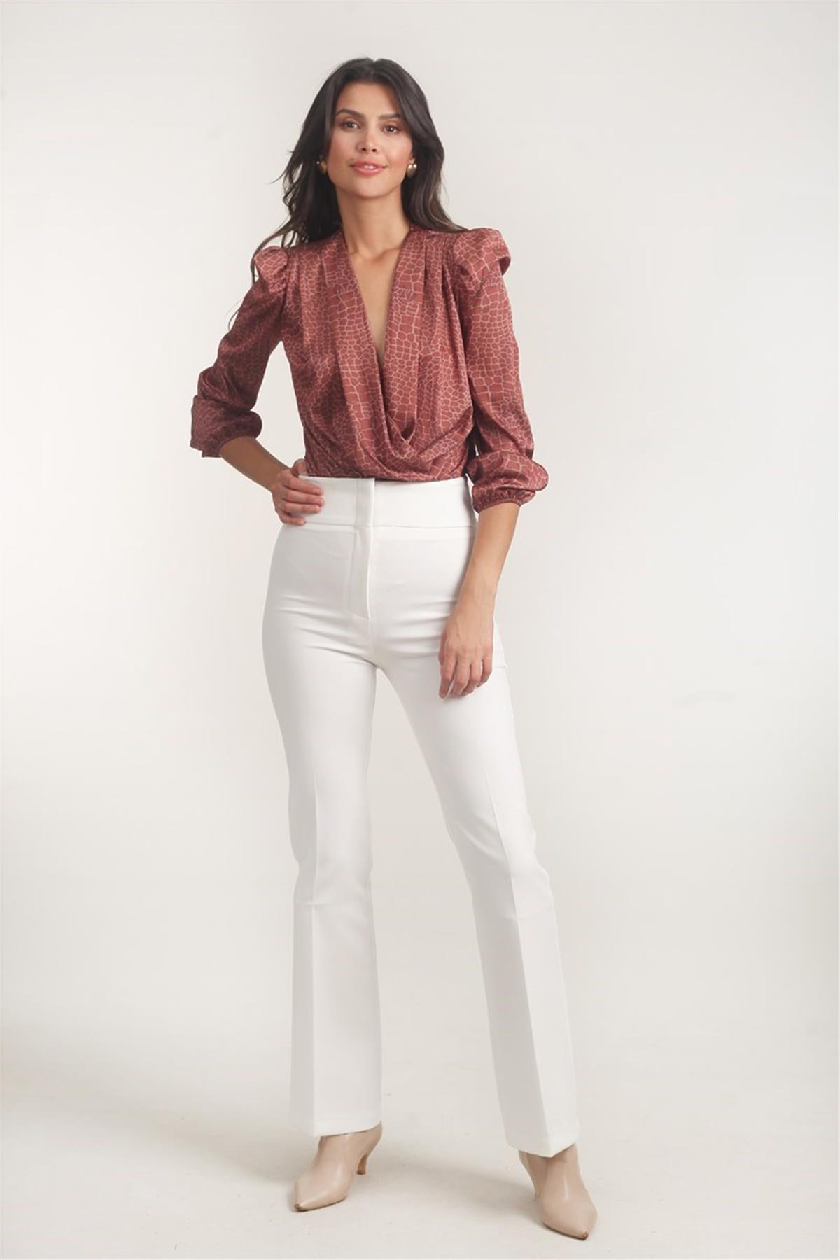 Ardengo Geniş Kemer İspanyol Paça Pantolon EKRU