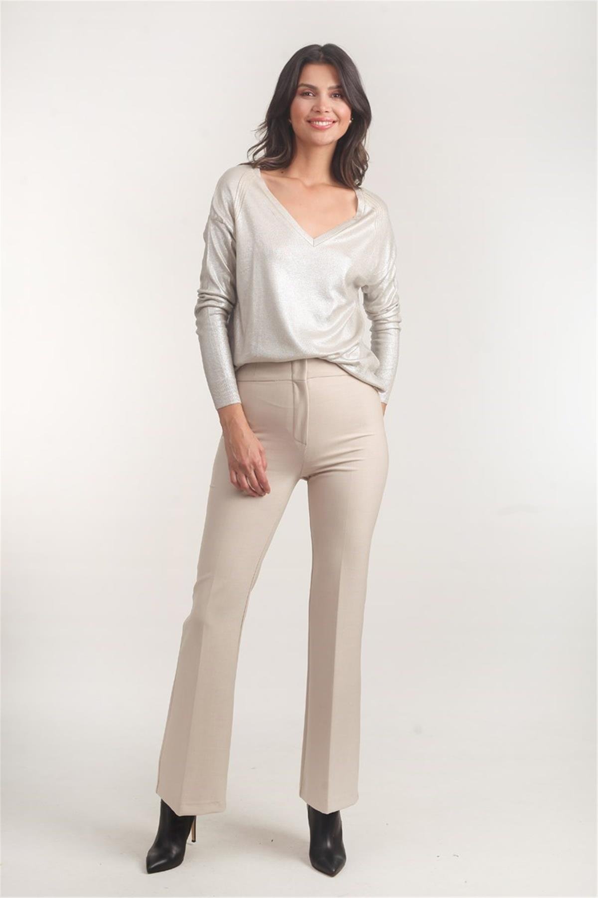 Ardengo Geniş Kemer İspanyol Paça Pantolon TAŞ