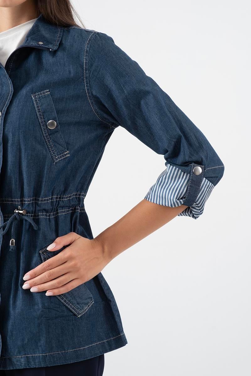 Armisda Dik Yaka Fermuarlı Çıtçıtlı Kaban LACİVERT