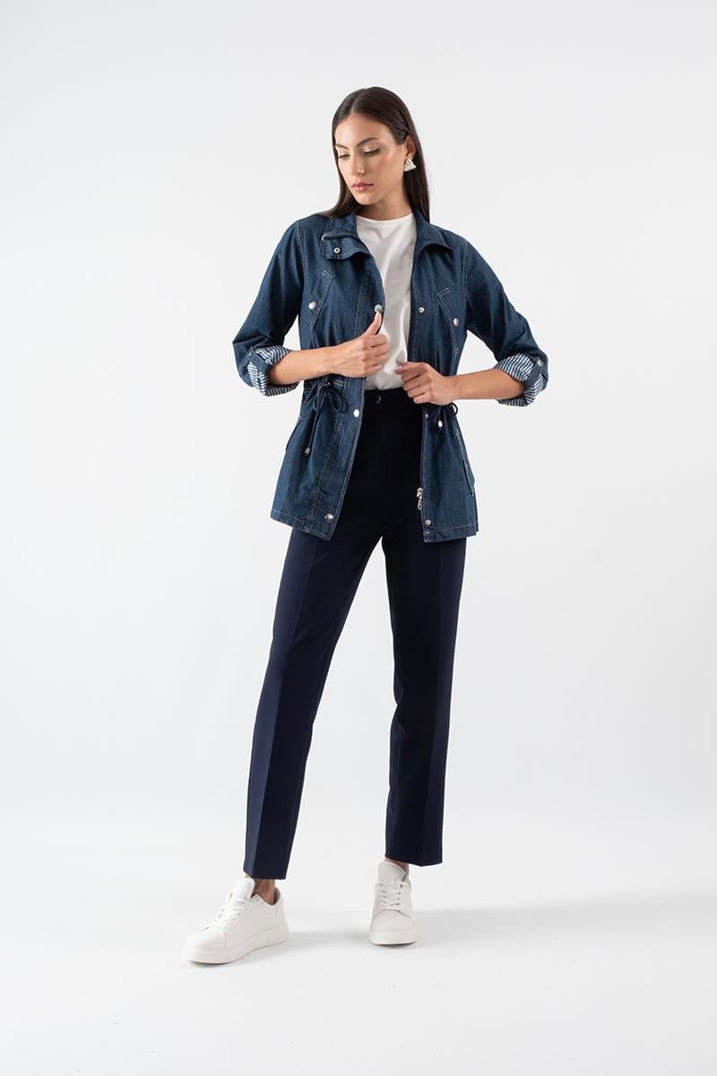 Armisda Dik Yaka Fermuarlı Çıtçıtlı Kaban LACİVERT