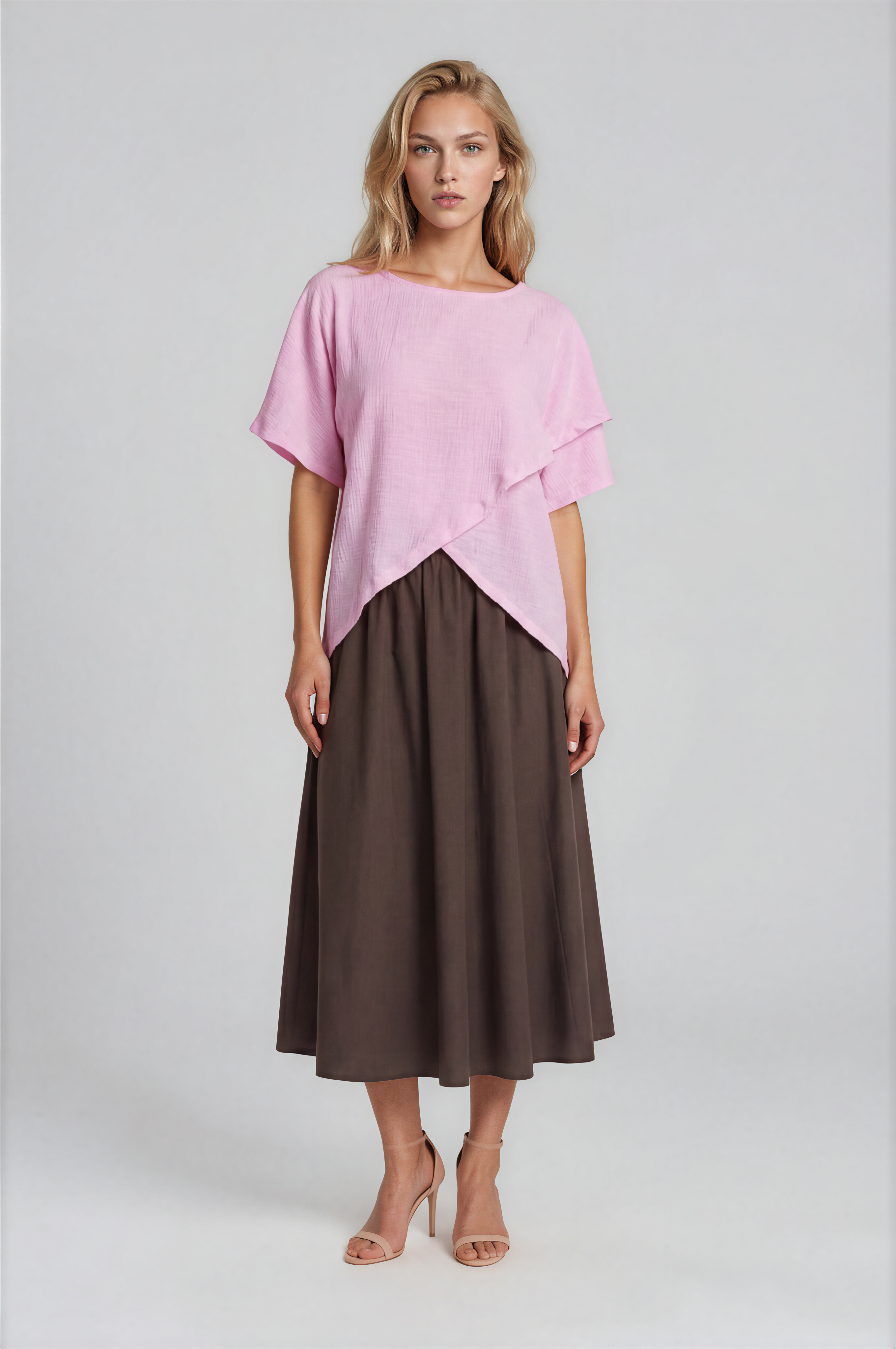 Asimetrik Kesim Kat Detaylı Oversize  Bluz PEMBE