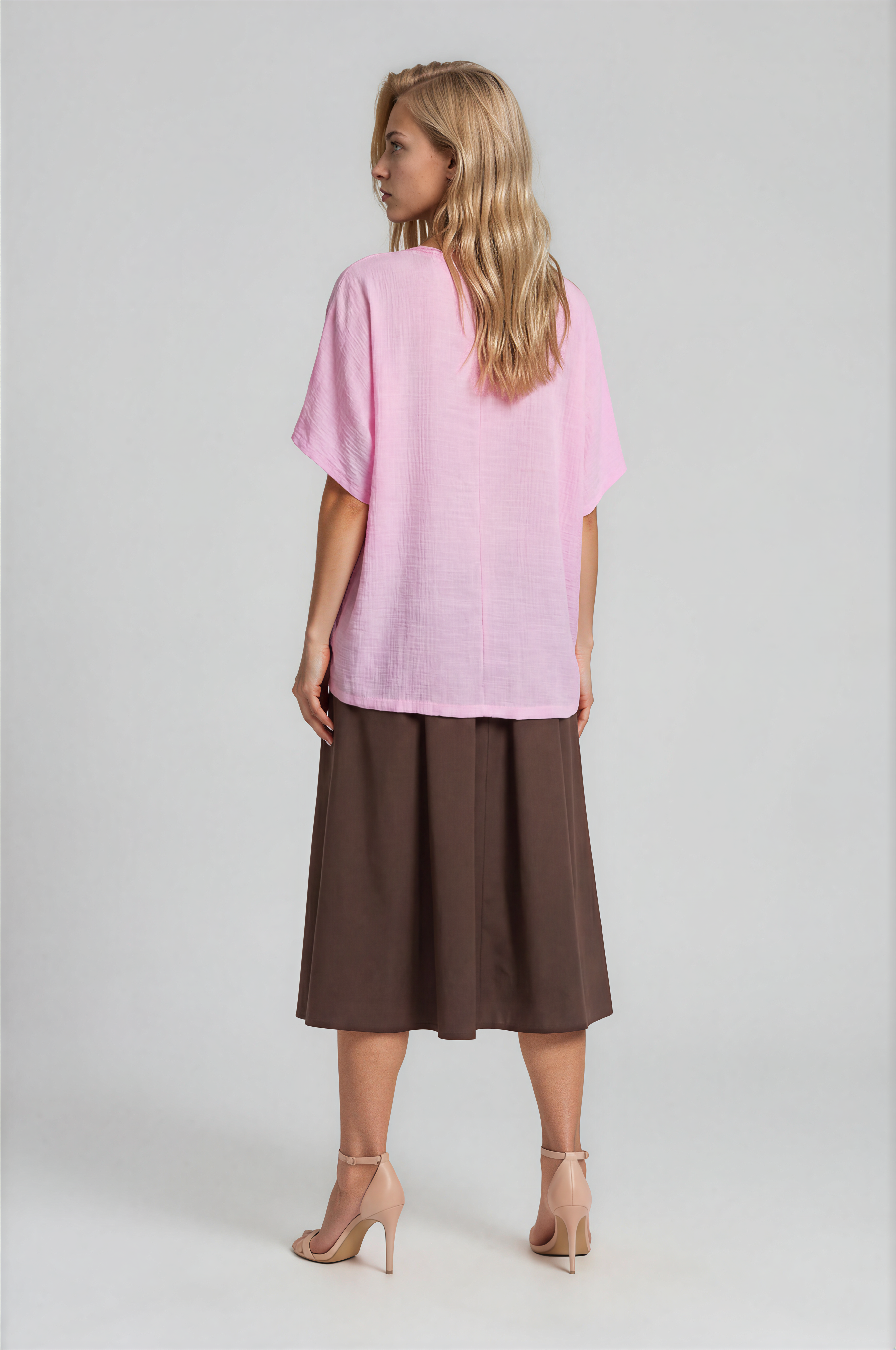 Asimetrik Kesim Kat Detaylı Oversize  Bluz PEMBE