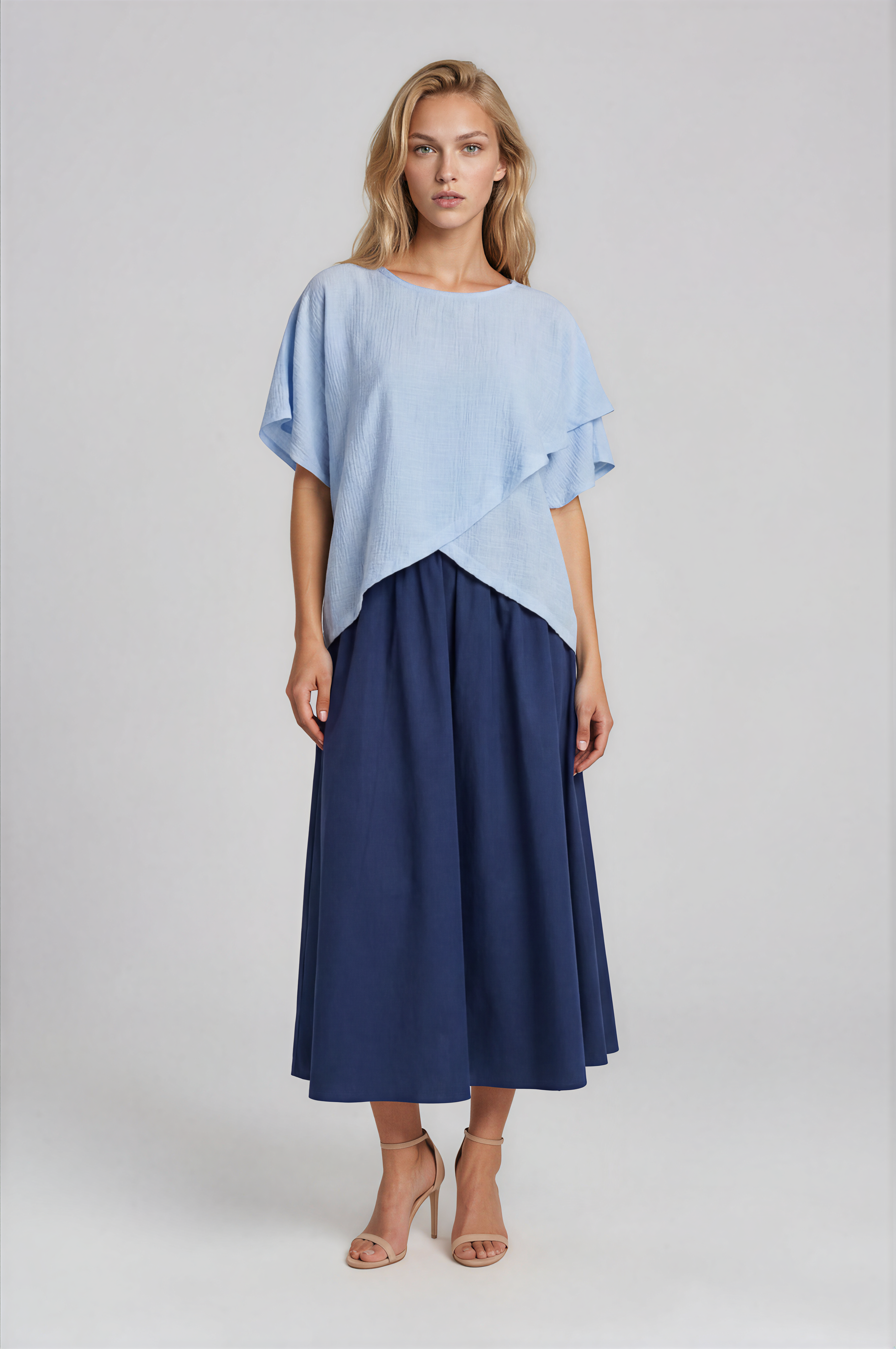 Asimetrik Kesim Kat Detaylı Oversize  Bluz MAVİ