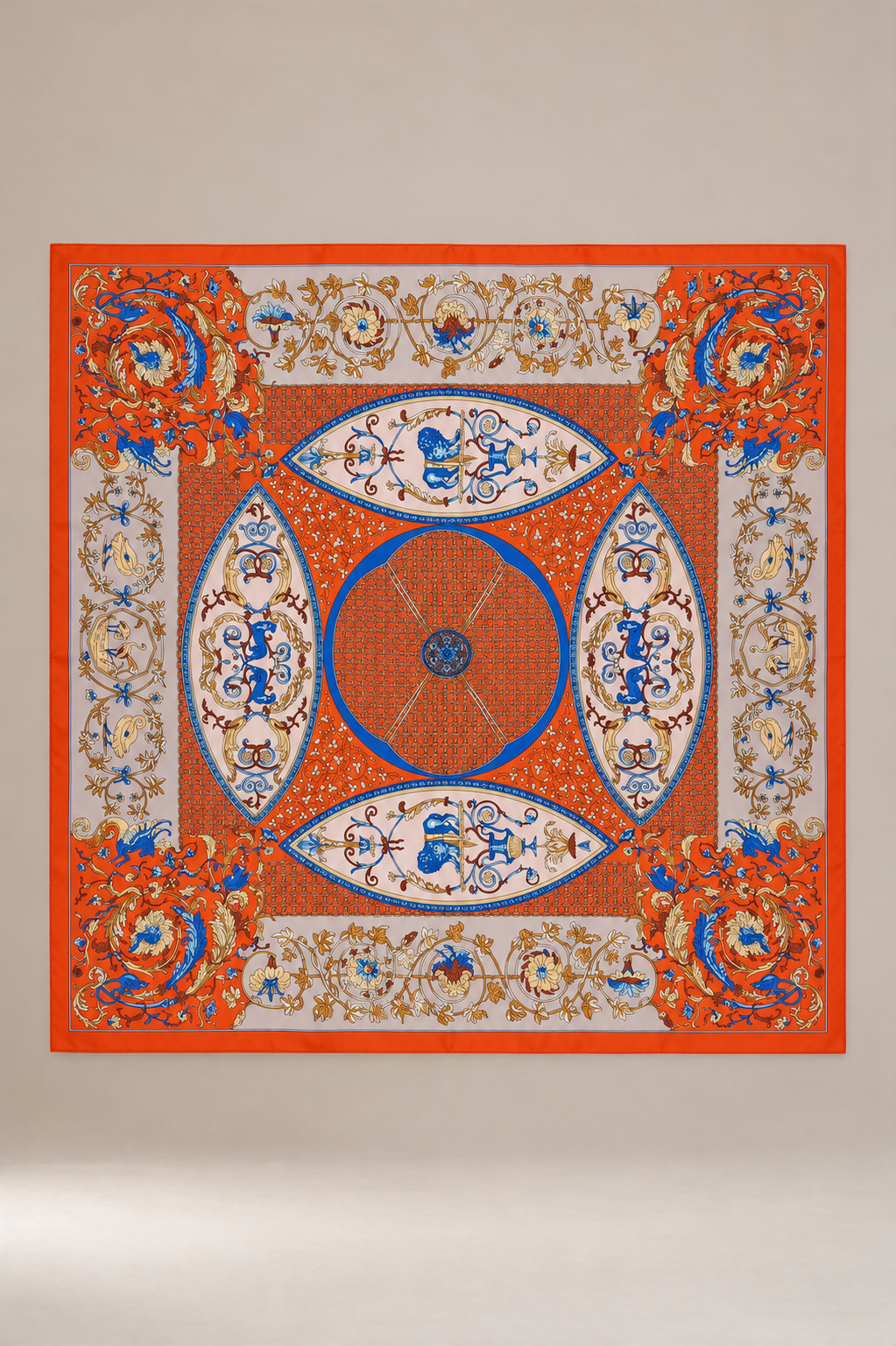 Barok Motifli Zincir Desenli Hayvan Figürlü Şal 110 x 110 cm MERCAN