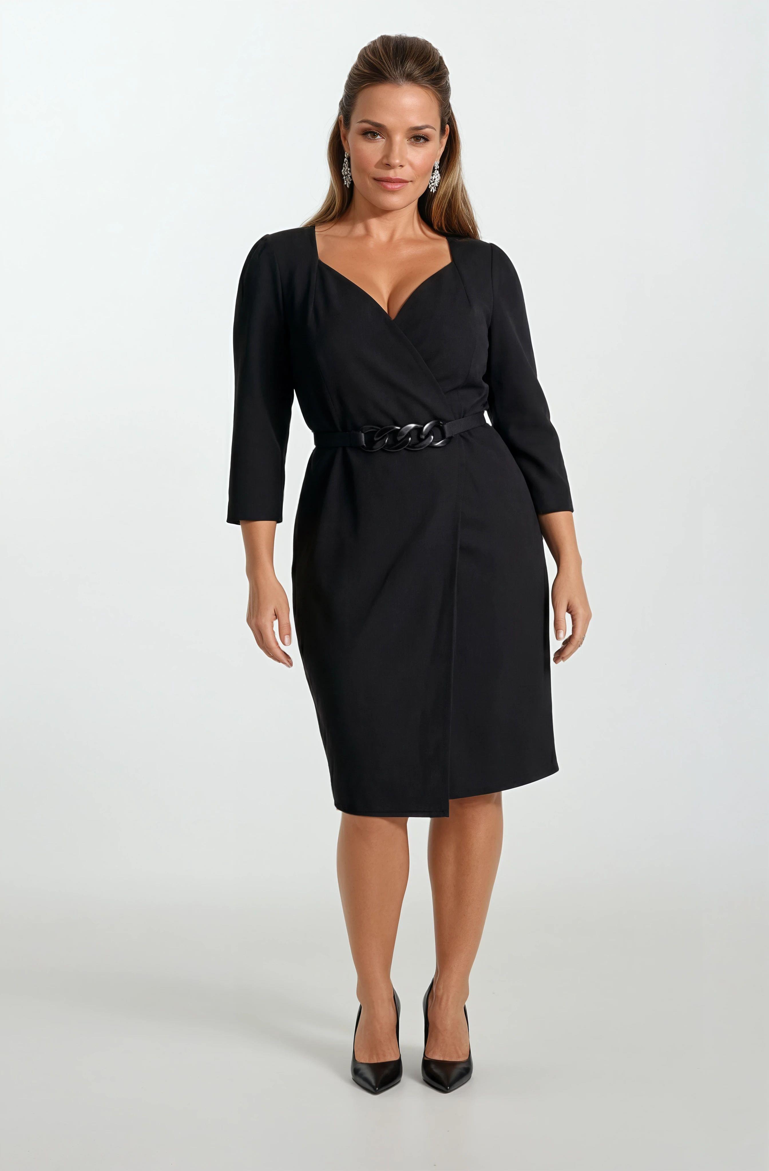 Battistina Kalp Yaka Etek Asimetrik Kesim Elbise SİYAH