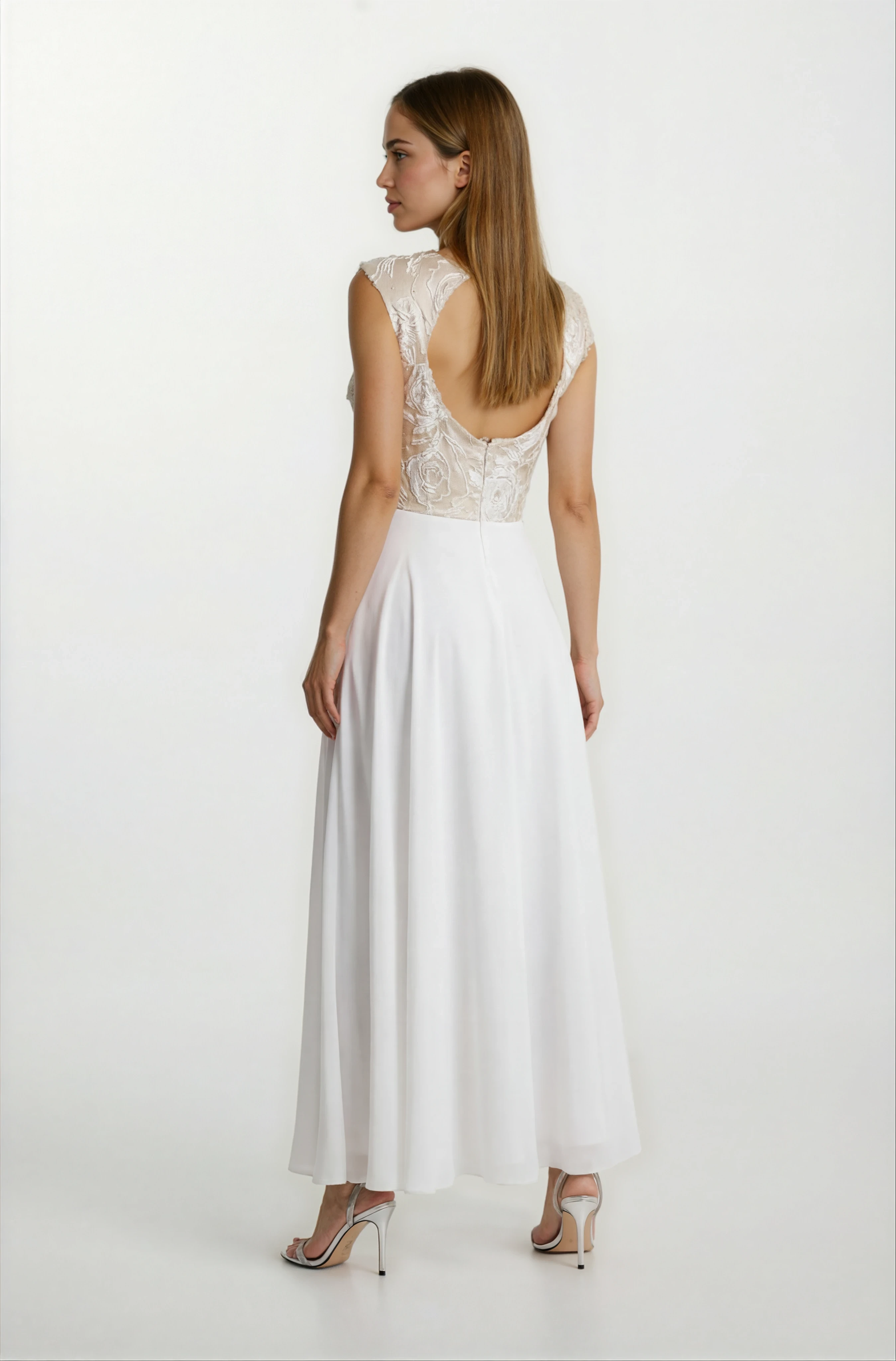 Boyel Şifon Uzun Abiye Elbise BEYAZ