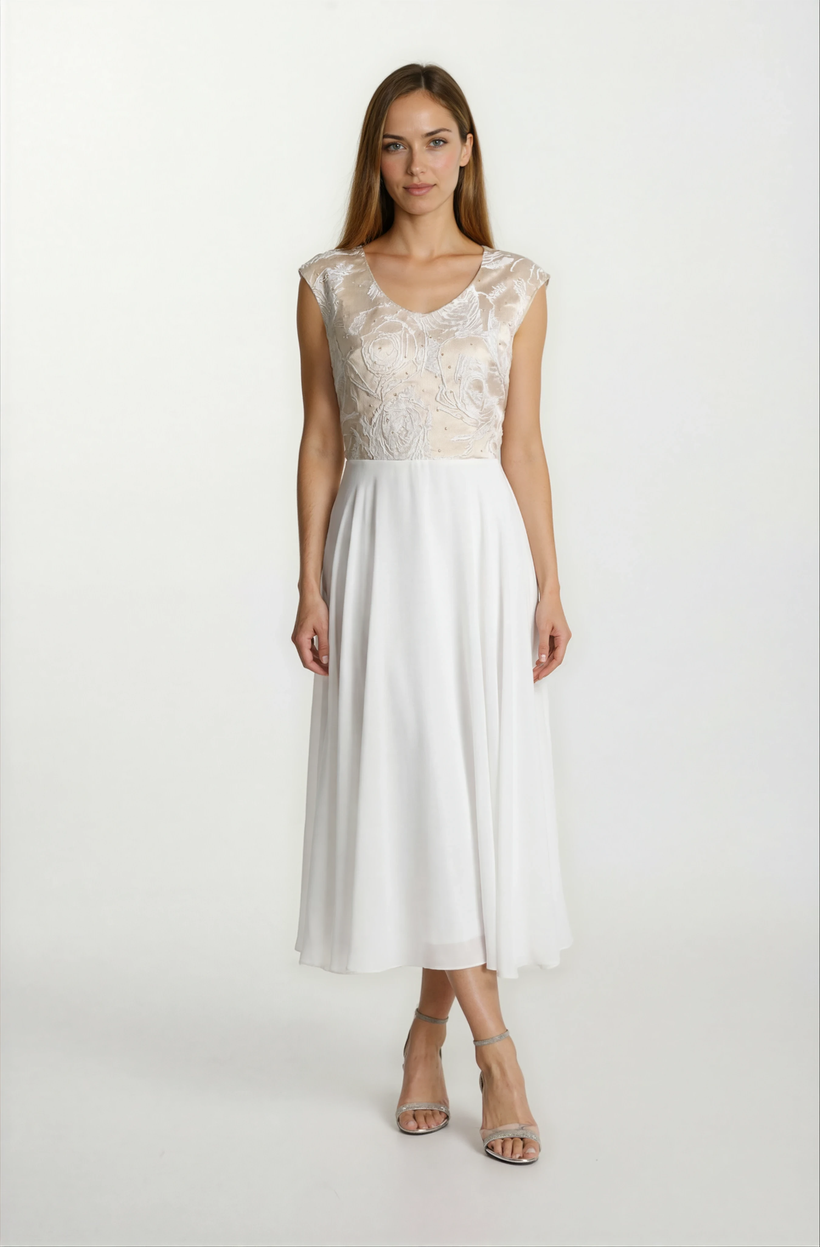 Boyel Şifon Uzun Abiye Elbise BEYAZ