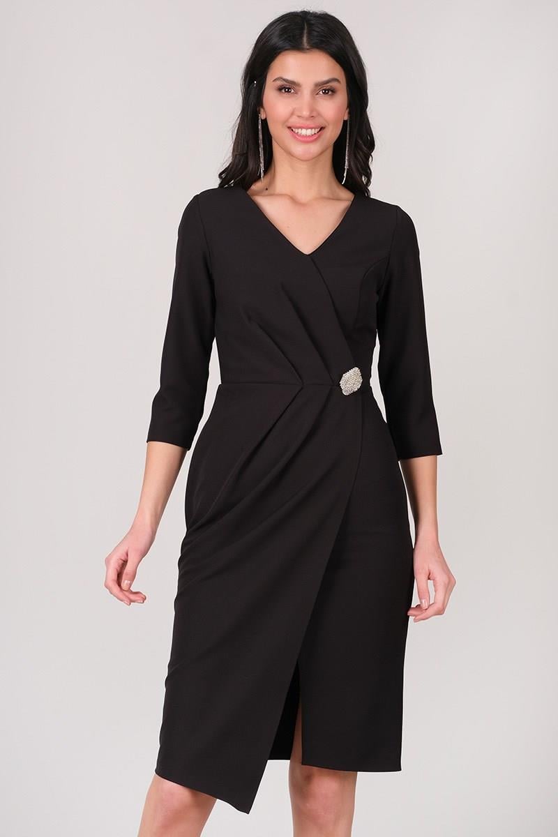 Cannata Pileli V Yaka Kısa Abiye Elbise SİYAH
